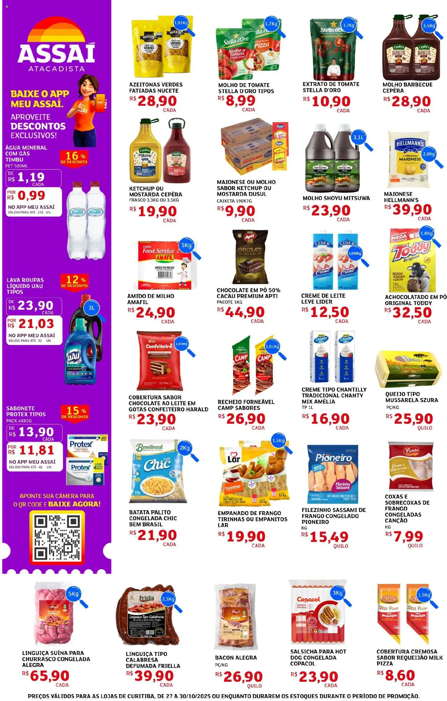 Assaí Atacadista Folheto - válido de 27.10.2025 | Página: 4 | Produtos: Amido de milho, Linguiça, Chocolate, Cálcio