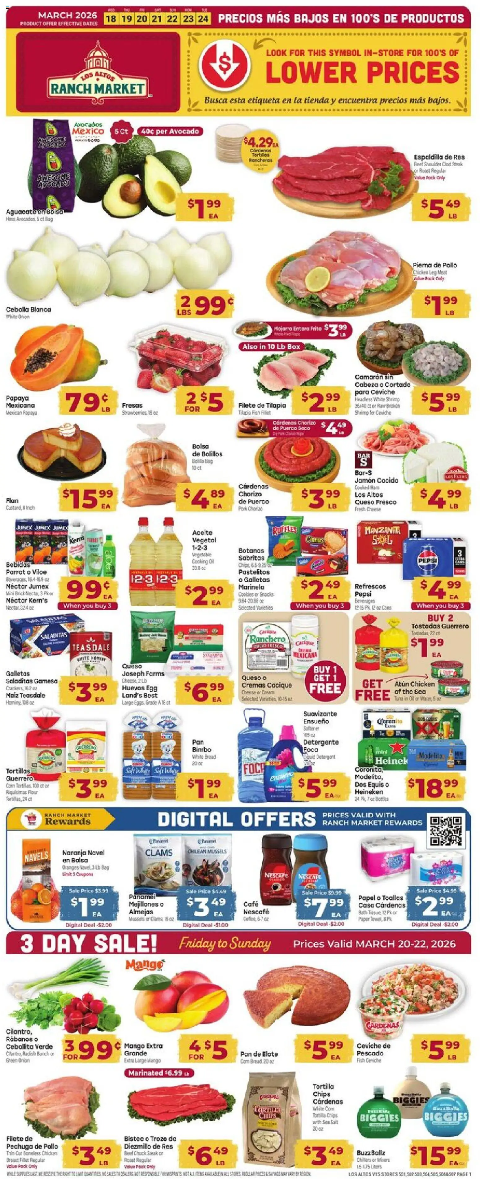 Cardenas Weekly Ad - AZ - valid from 18.03.2026 | Page: 1 | Products: Pan, Cheese, Avocado, Mango
