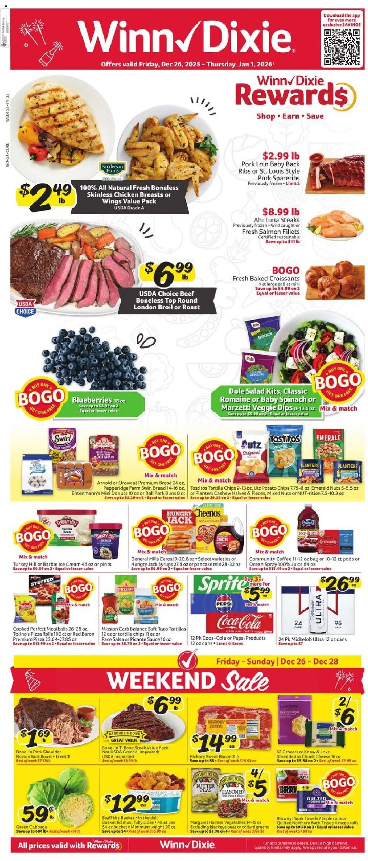 Winn Dixie Weekly Circular - GA - valid from 26.12.2025 | Page: 1 | Products: Bath, Bread, Croissants, Weight