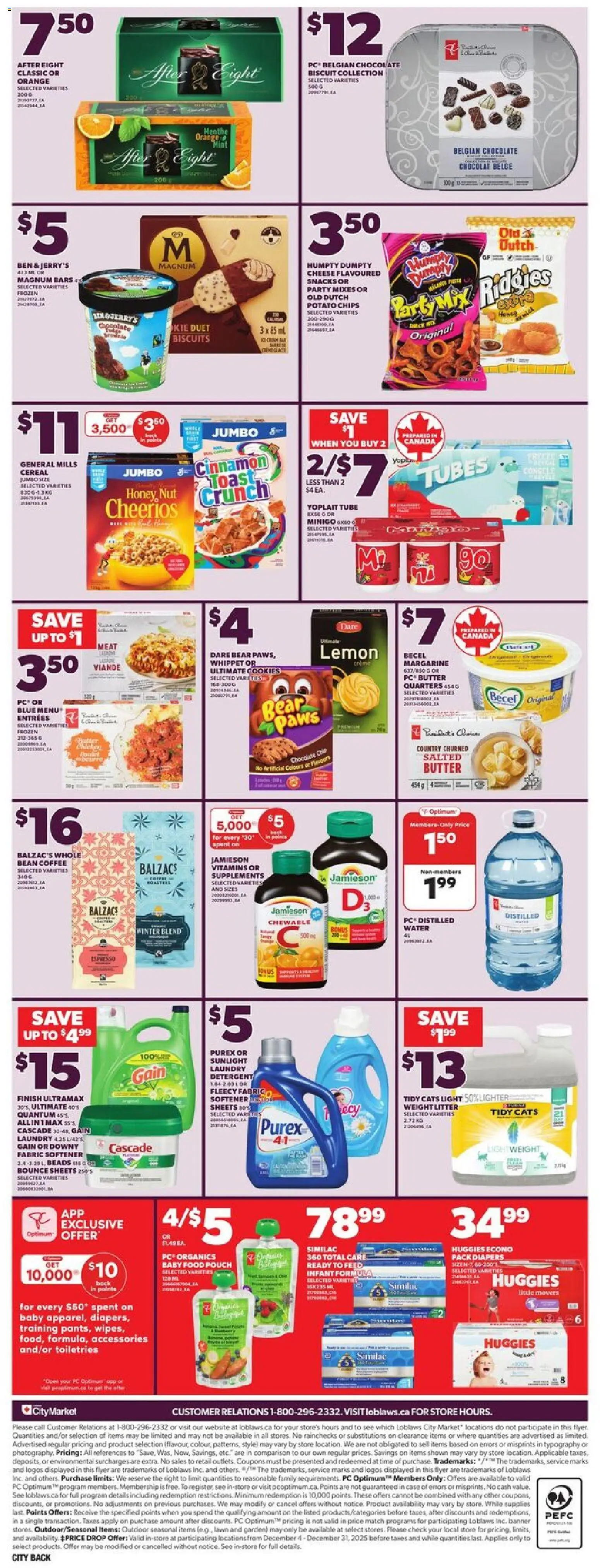 Loblaws flyer valid from 11.12.2025 | Page: 4 | Products: Chips, Fabric softener, Detergent, Cheese