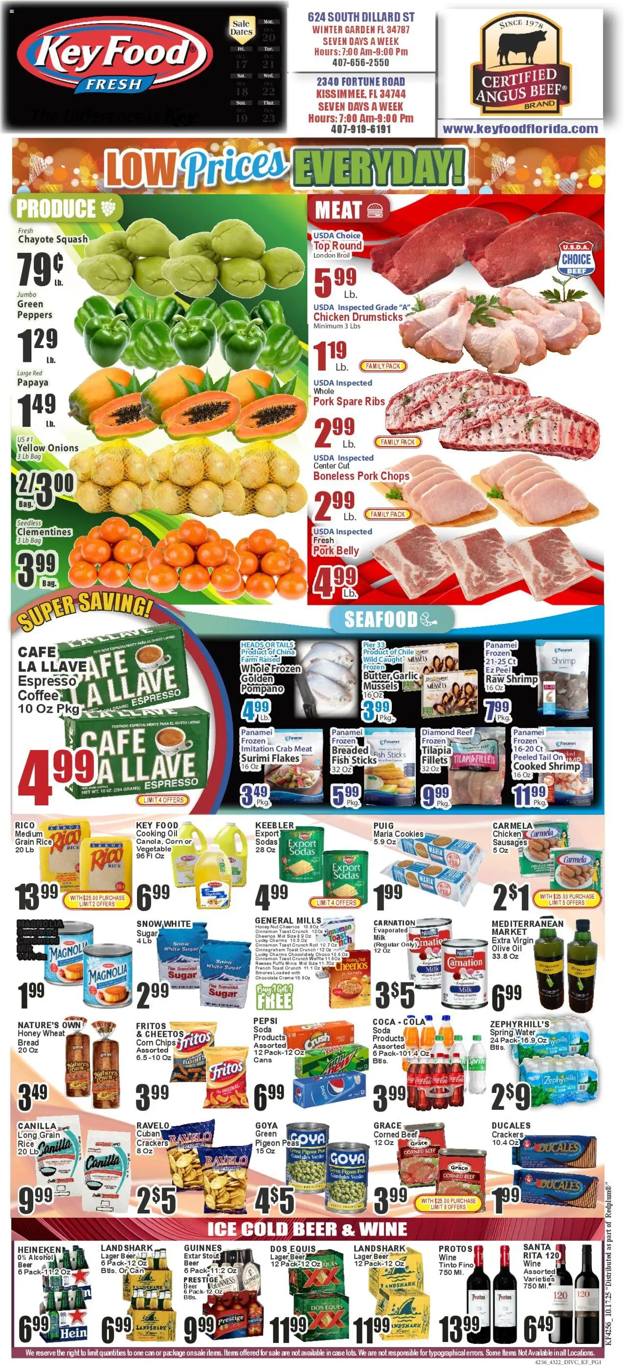 Key Food Weekly Ad - valid from 18.10.2025 | Page: 1 | Products: Bread, Coffee, Flakes, Seafood