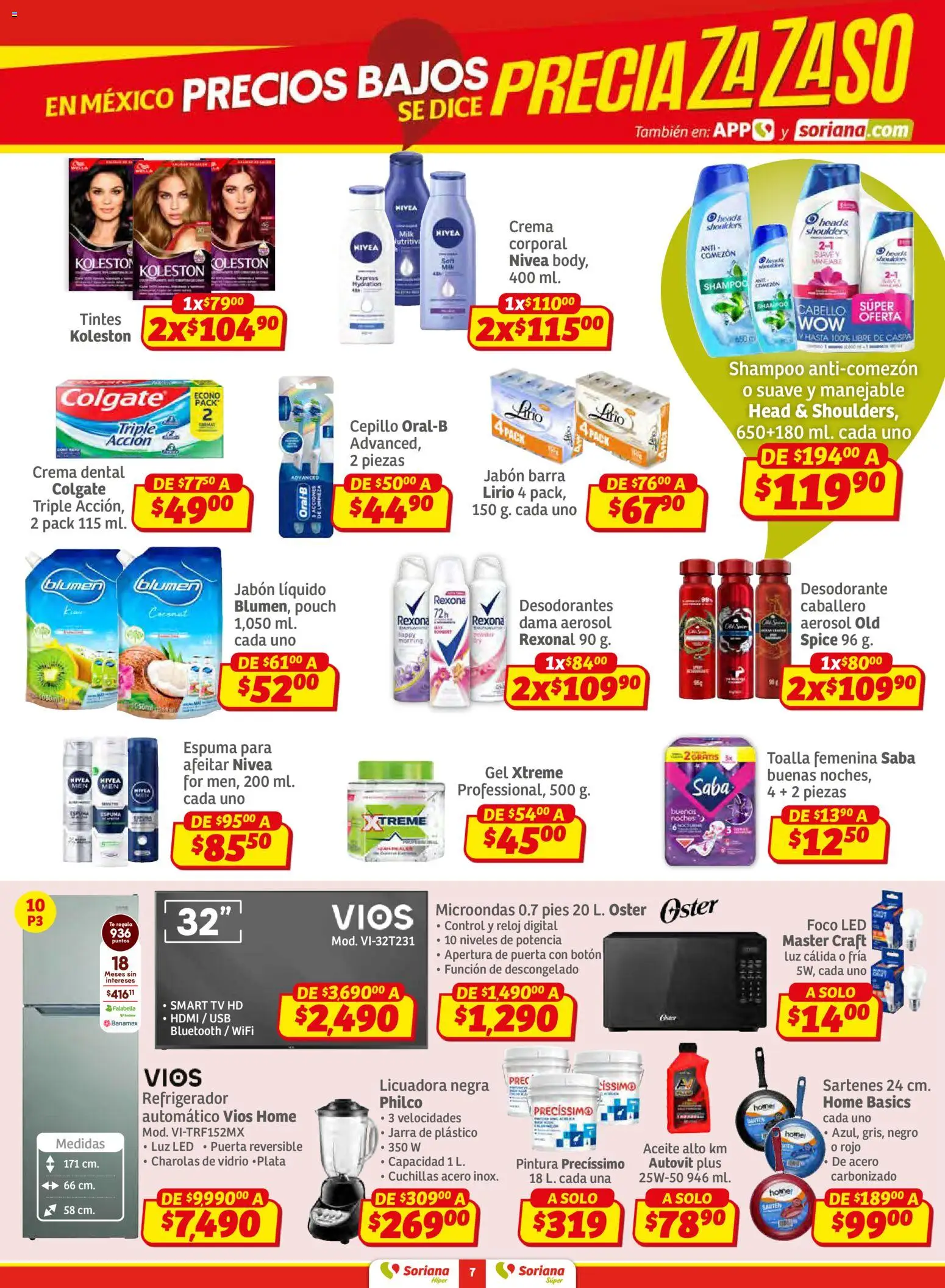 Nuevas ofertas de Soriana válidas en toda la República Mexicana desde el 15.01.2026. ¡Encuentra las mejores ofertas en Soriana - Preciazazaso Súper: Ags, Col, Gto, Jal, Mich! | Página: 7 | Productos: Desodorante, Espuma, Pintura, Reloj