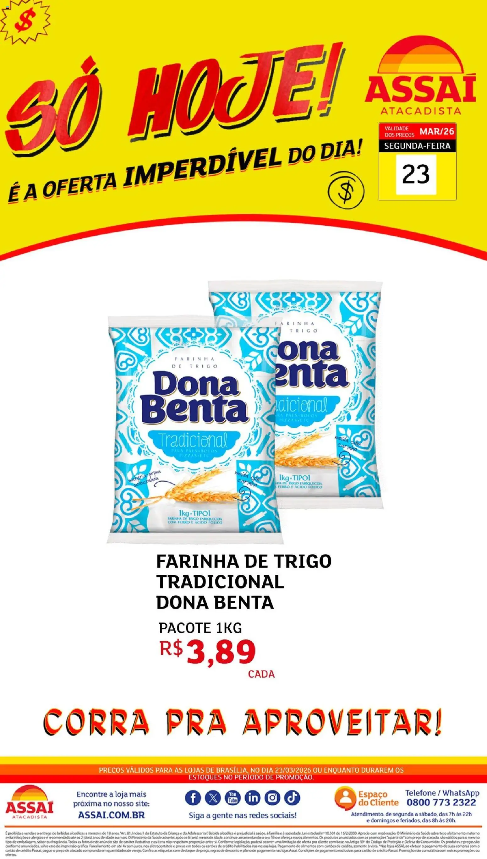 Assaí Atacadista Folheto - válido de 23.03.2026 | Página: 1 | Produtos: Ferro, Farinha de trigo, Pneus, Telefone