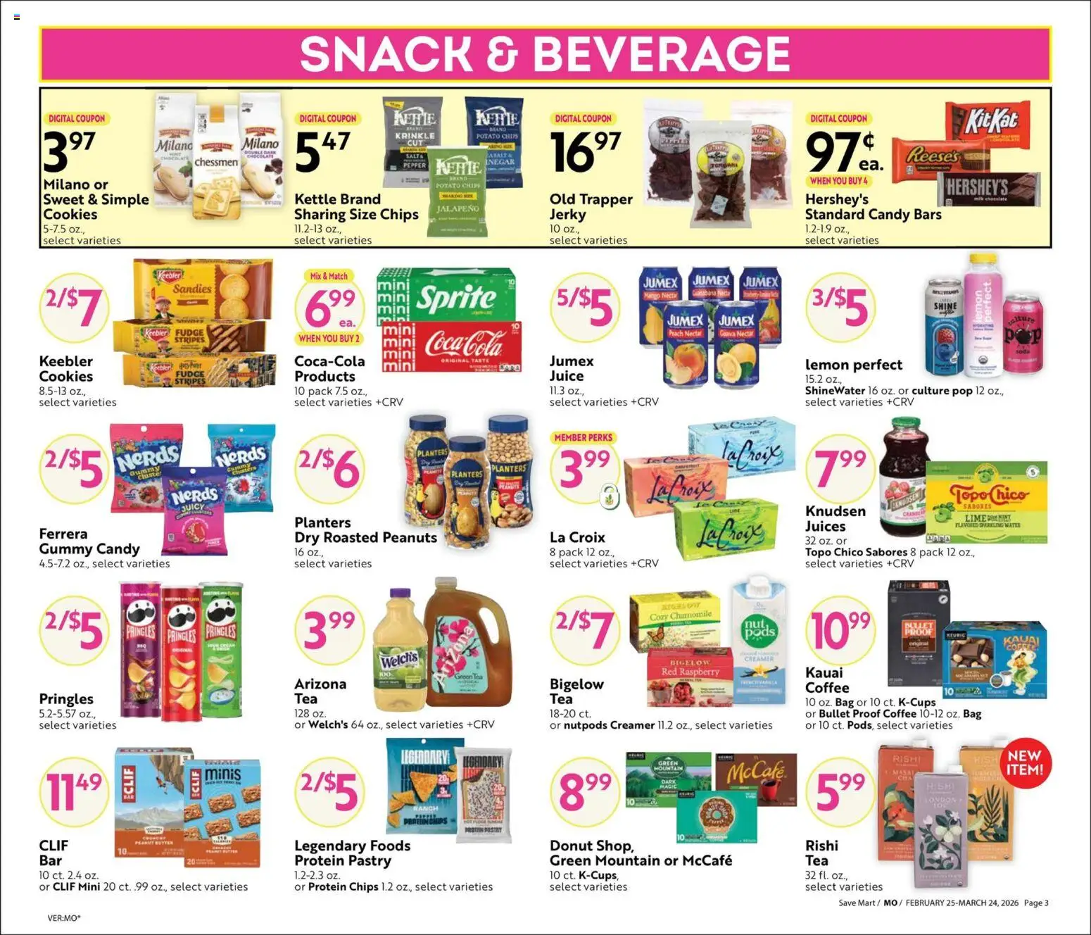 Save Mart Big Book of Savings - valid from 25.02.2026 | Page: 3 | Products: Green Tea, Juice, Chips, Water