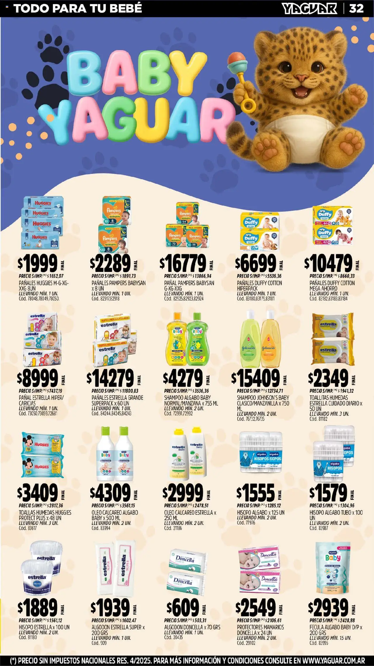 Yaguar - Neuquén │ válido desde el 15.09.2025 | Página: 32 | Productos: Algodón, Toallas, Shampoo, Toallitas húmedas