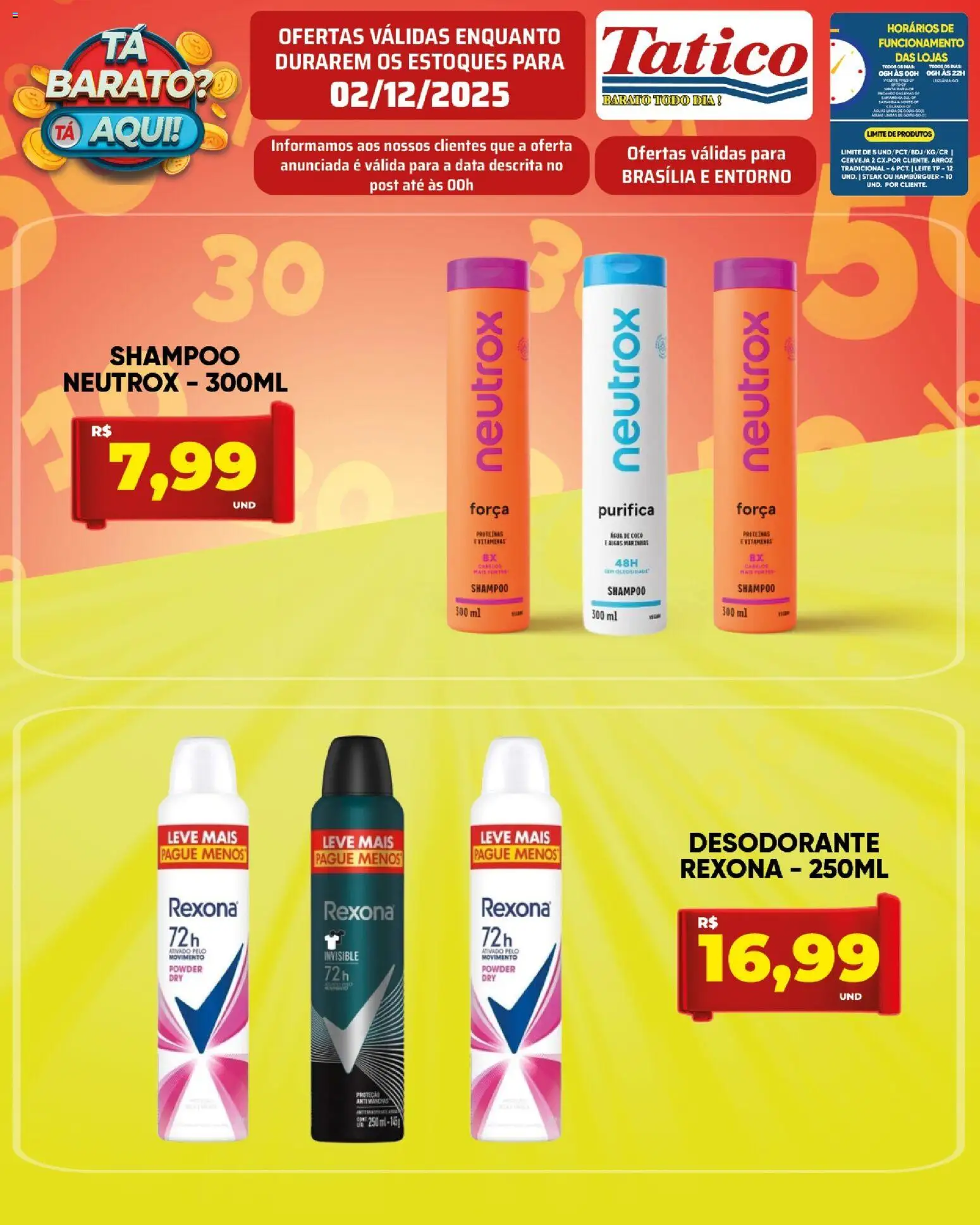 Tatico Folheto - válido de 02.12.2025 | Página: 12 | Produtos: Shampoo, Desodorante, Arroz, Hambúrguer
