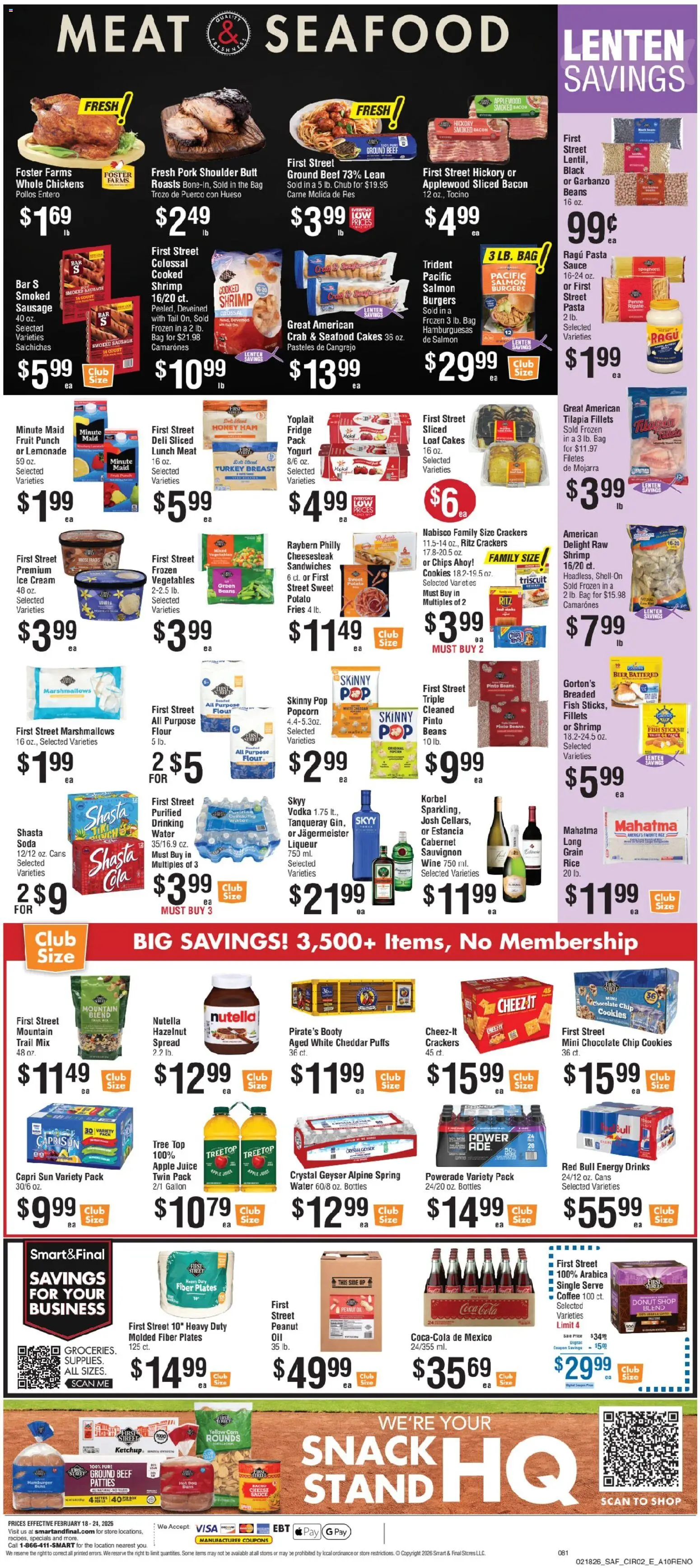 Smart & Final Weekly Ad - valid from 18.02.2026 | Page: 3 | Products: Corn, Wine, Pasta, Chocolate Chip