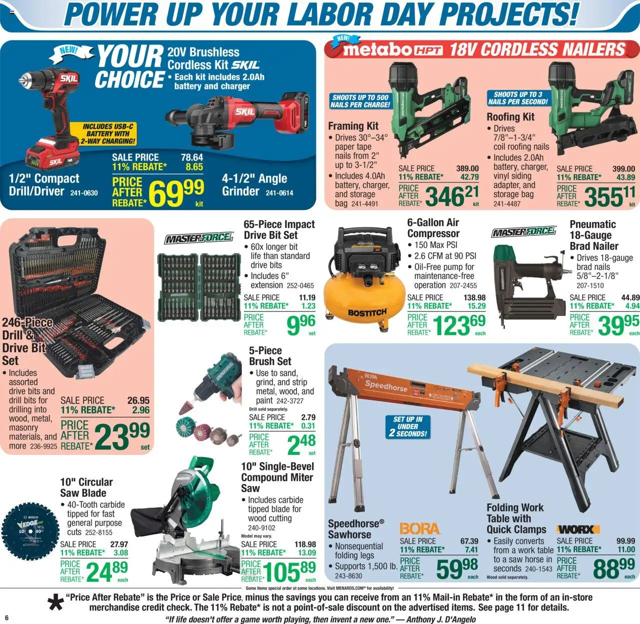 Menards - Weekly Ad - valid from 27.08.2025 | Page: 10 | Products: Compressor, Table, Charger, Grinder