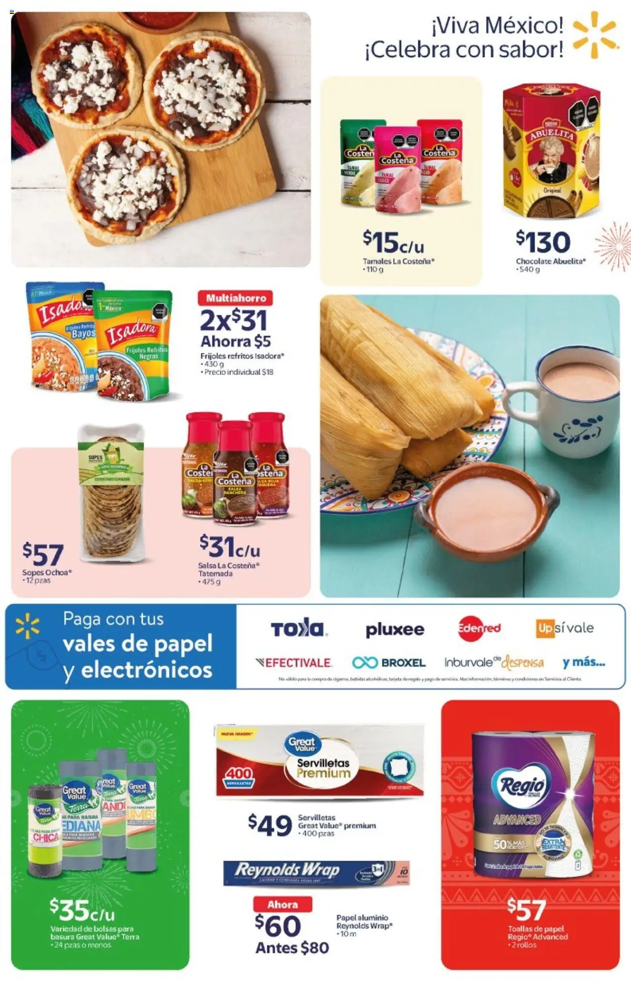 Nuevas ofertas de Walmart válidas en toda la República Mexicana desde el 08.09.2025. ¡Encuentra las mejores ofertas en Walmart - Folleto Tu Noche Mexicana! | Página: 5 | Productos: Chocolate, Despensa, Toallas, Servilletas