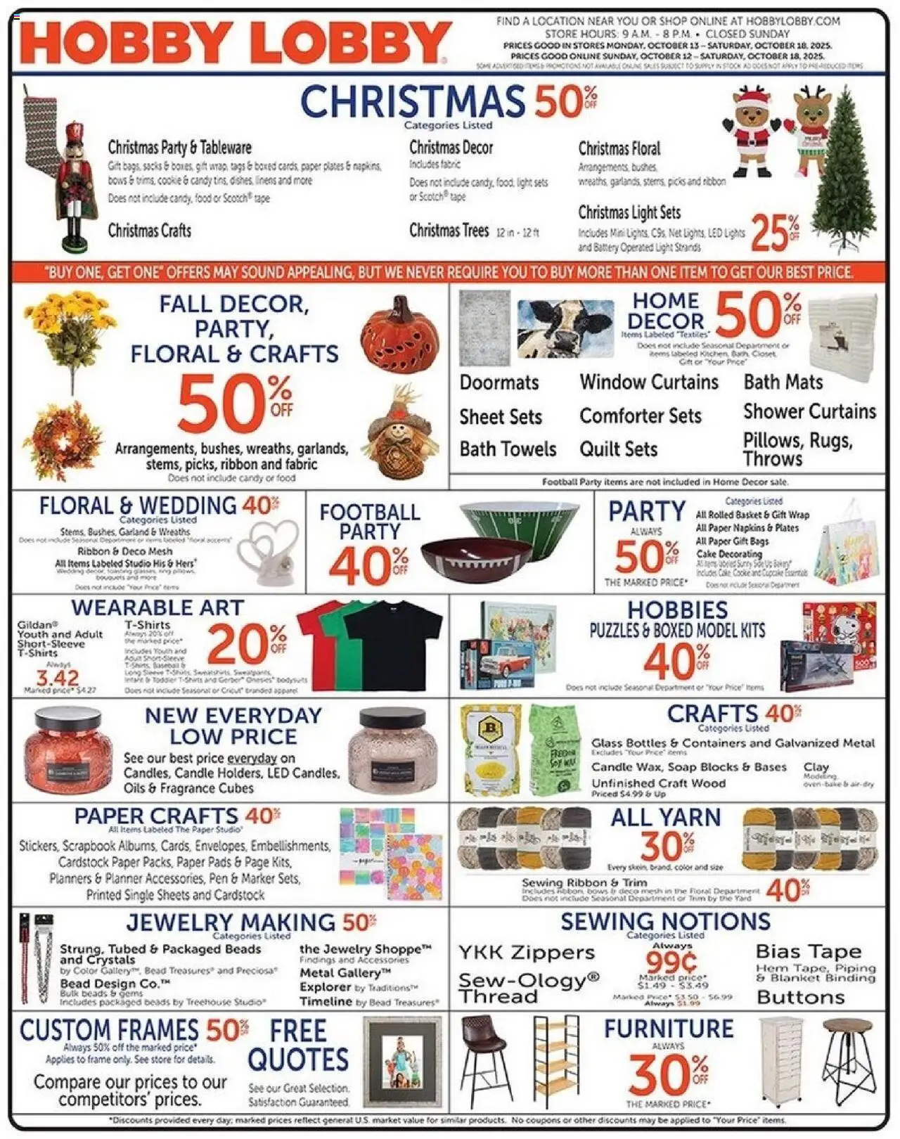 Hobby Lobby Weekly Ad - valid from 12.10.2025 | Page: 1 | Products: Yarn, Bath, Fragrance, Comforter