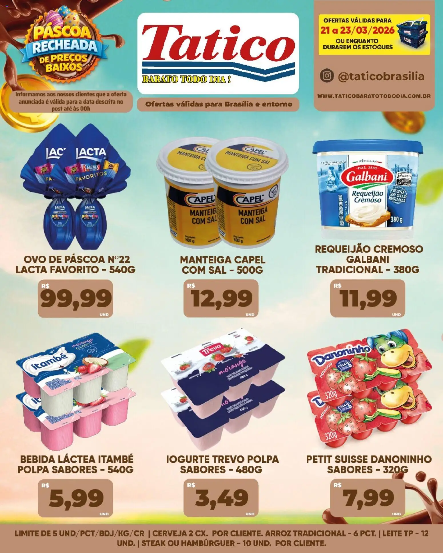 Tatico Folheto - válido de 21.03.2026 | Página: 12 | Produtos: Leite, Cerveja, Hambúrguer, Requeijão