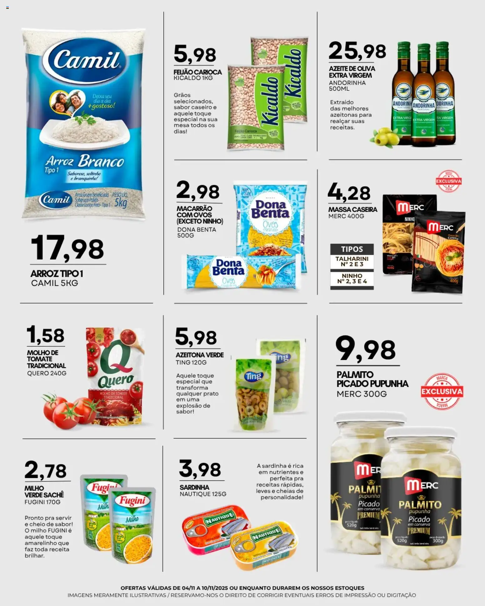 Mercadão Atacadista Folheto - válido de 04.11.2025 | Página: 4 | Produtos: Feijão, Molho de tomate, Massa, Sardinha