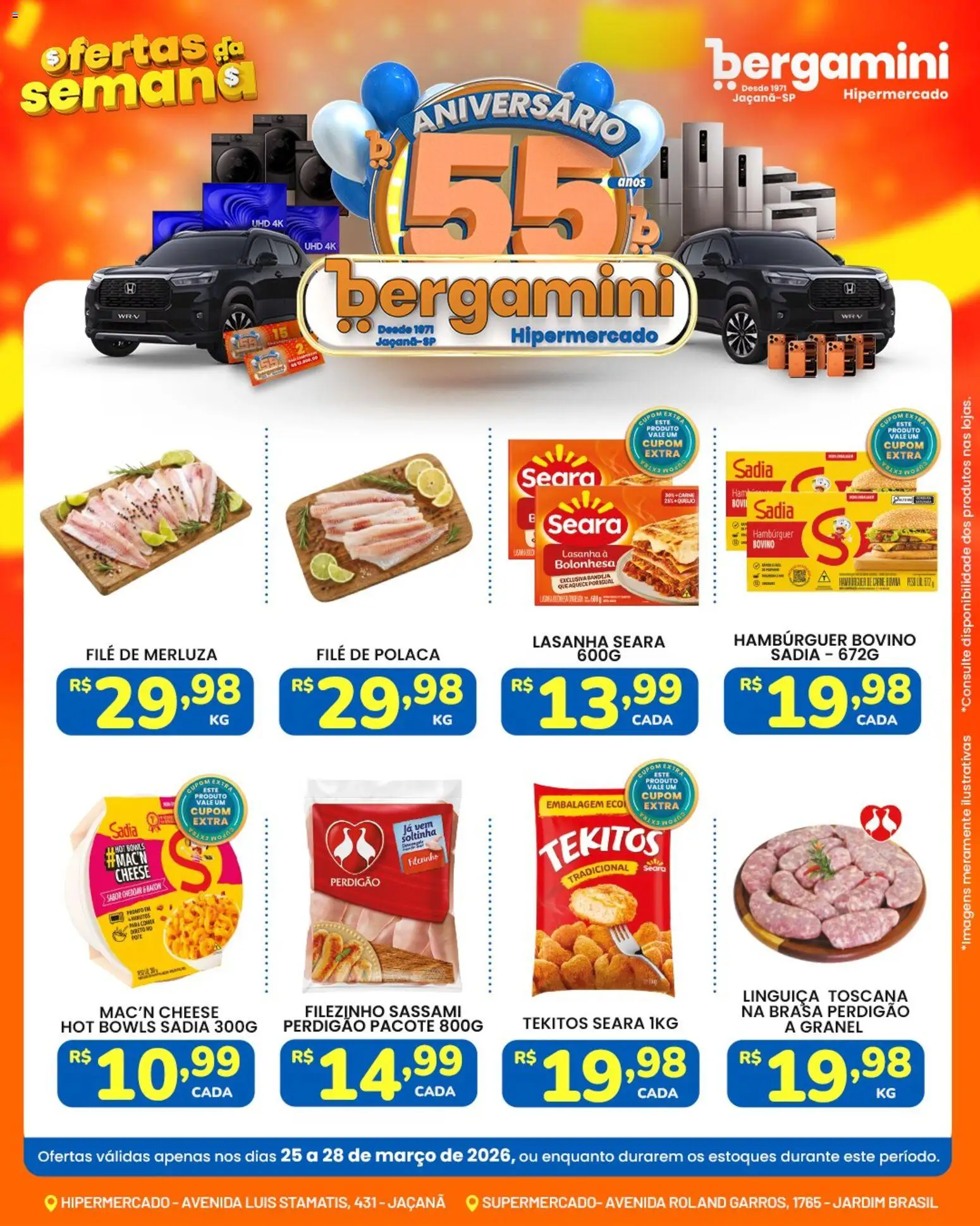 Supermercado Bergamini Folheto - válido de 25.03.2026 | Página: 6 | Produtos: Linguiça, Hambúrguer, Bandeja, File de polaca