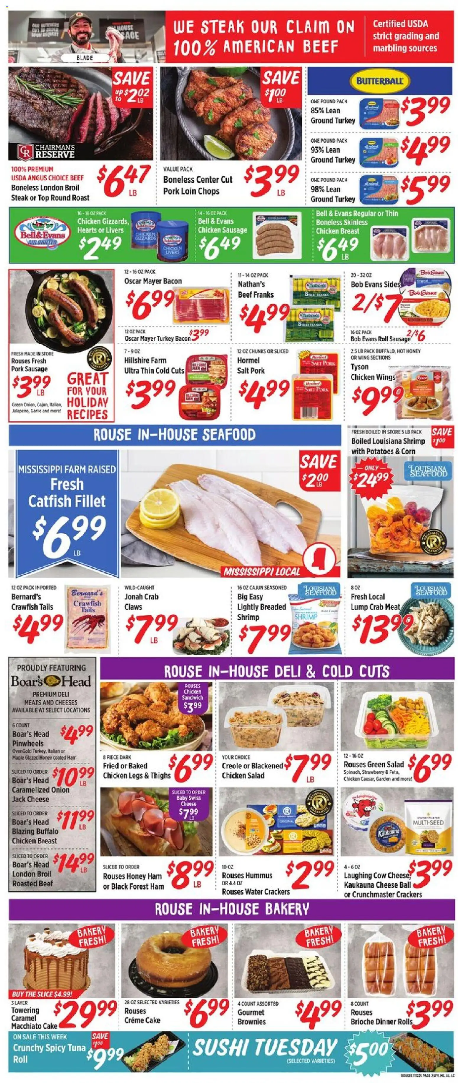 Rouses Weekly Ad - MS - valid from 12.11.2025 | Page: 2 | Products: Pork, Potatoes, Seafood, Onion