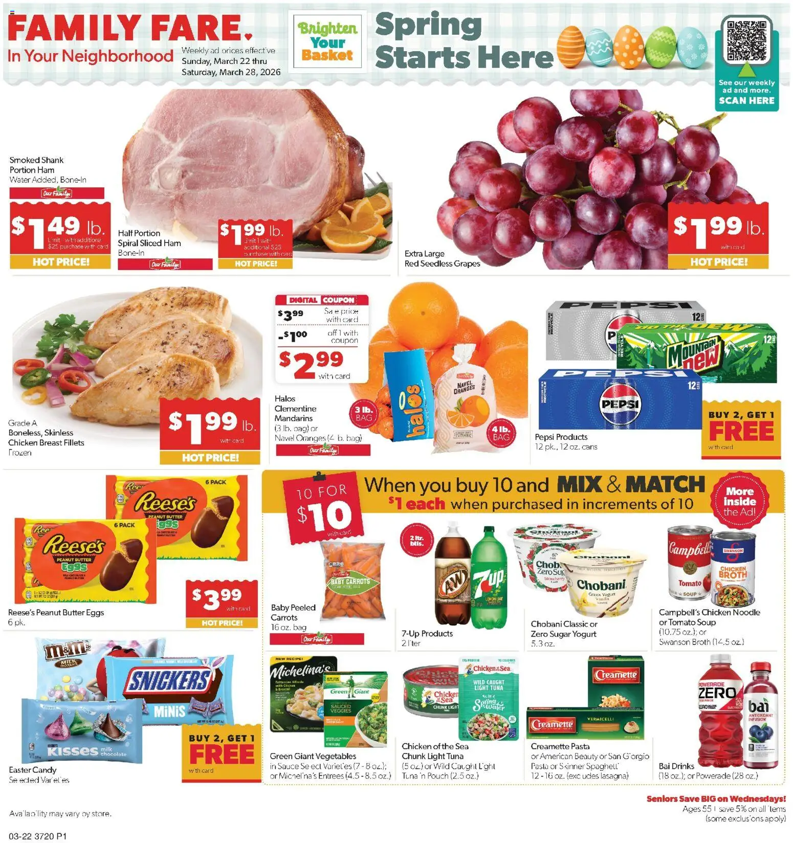 Family Fare Weekly Ad - NE - valid from 22.03.2026 | Page: 1 | Products: Milk, Yogurt, Lime, Grapes