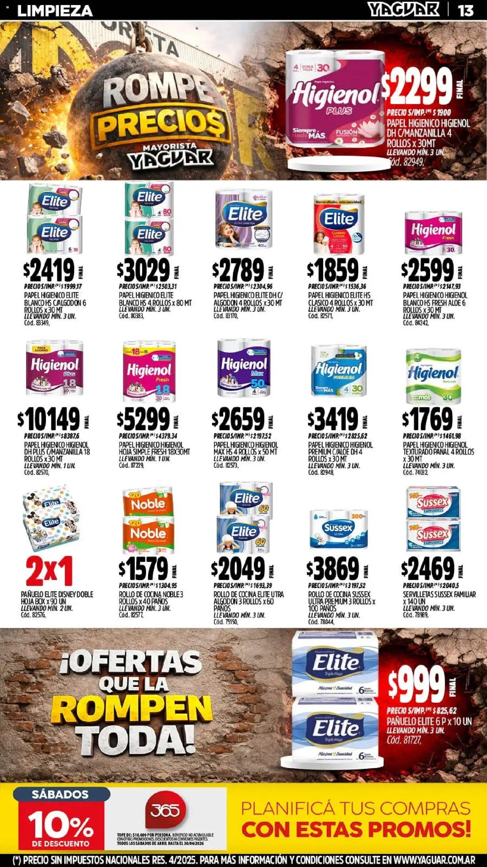 Yaguar - Oferta Semanal Salta │ válido desde el 13.04.2026 | Página: 14 | Productos: Papel higiénico, Algodón, Pañuelo, Servilletas