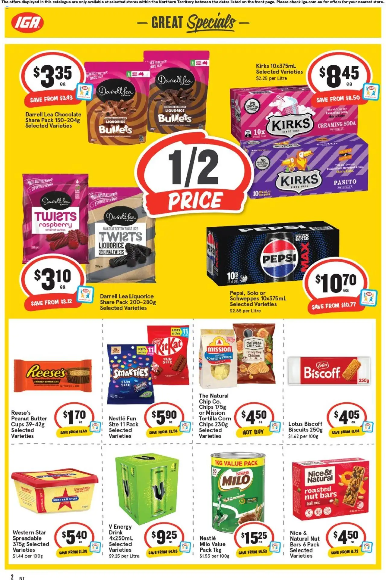 IGA catalogue - valid from 17.09.2025 | Page: 2 | Products: Chocolate, Pepsi, Chips, Raspberry