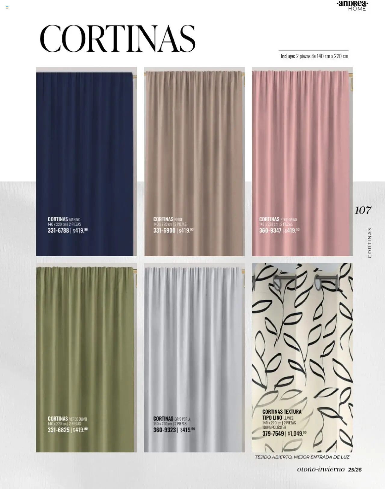 Nuevas ofertas de Andrea válidas en toda la República Mexicana desde el 24.08.2025. ¡Encuentra las mejores ofertas en Andrea - Catálogo Home - Otoño / Invierno! | Página: 107 | Productos: Cortinas