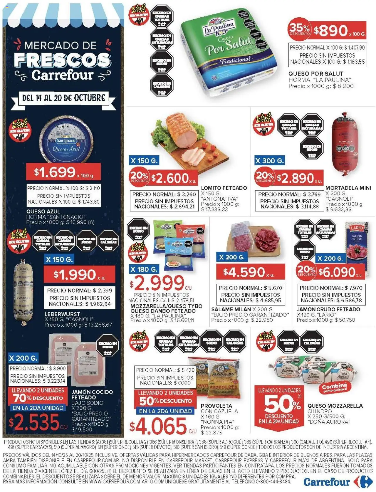 Carrefour ofertas │ válido desde el 14.10.2025 | Página: 20 | Productos: Teléfono, Jamón cocido, Jamón crudo, Mortadela
