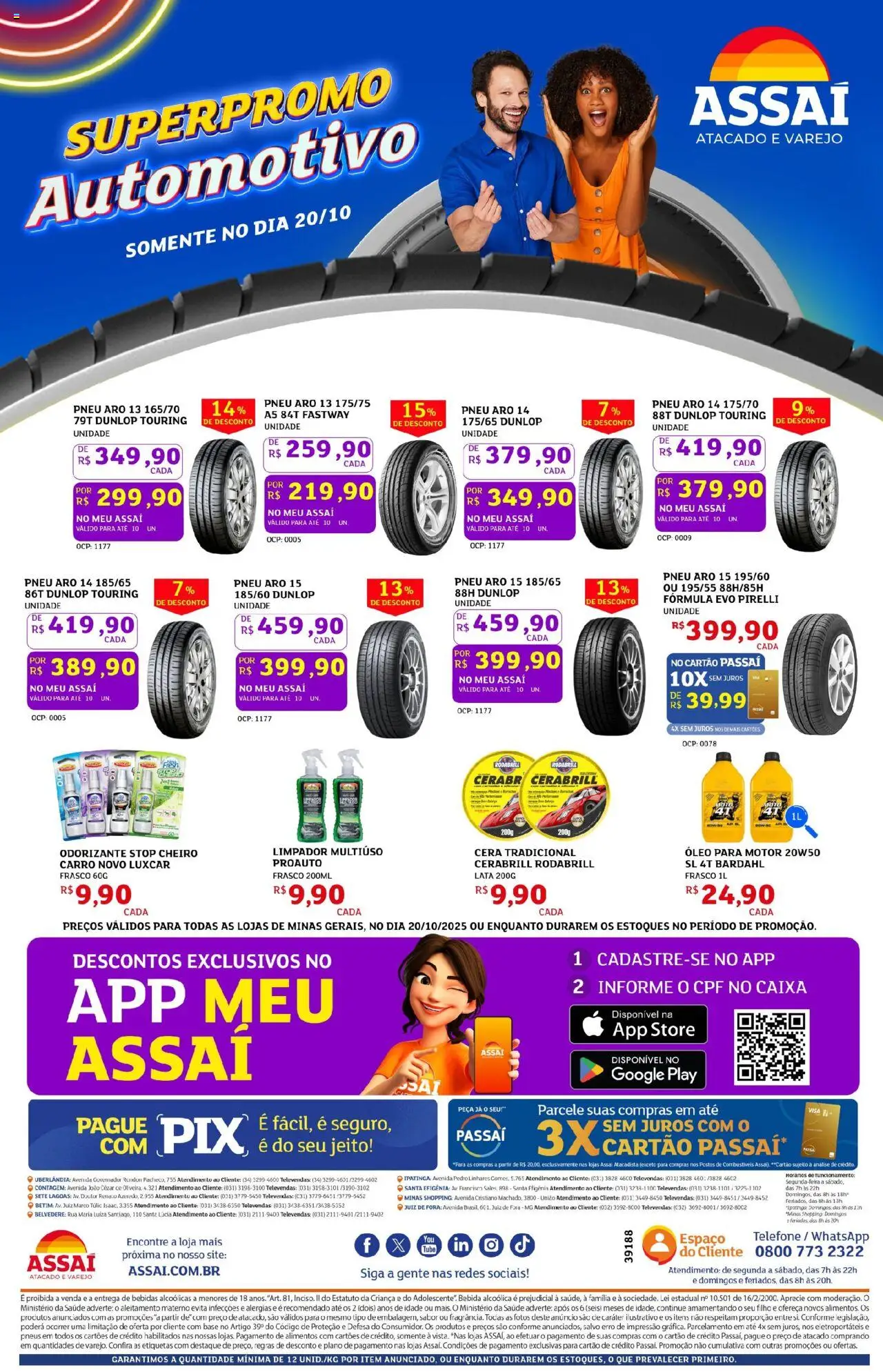Assaí Atacadista Folheto - válido de 20.10.2025 | Página: 1 | Produtos: Pneu, Pneus, Base, Pirelli