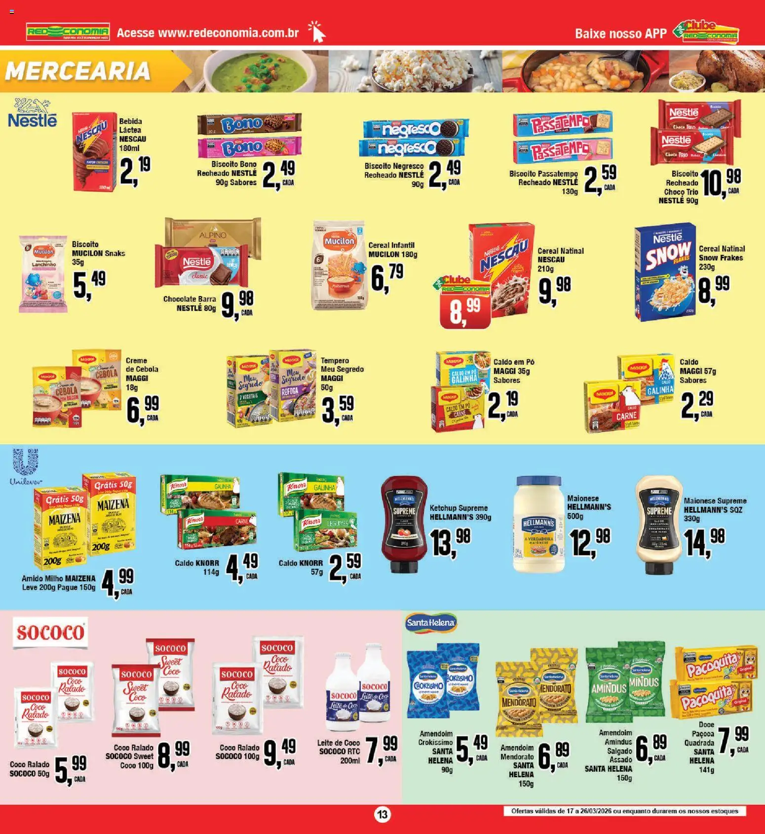 RedEconomia Folheto - válido de 17.03.2026 | Página: 13 | Produtos: Leite, Creme, Mucilon, Paçoca