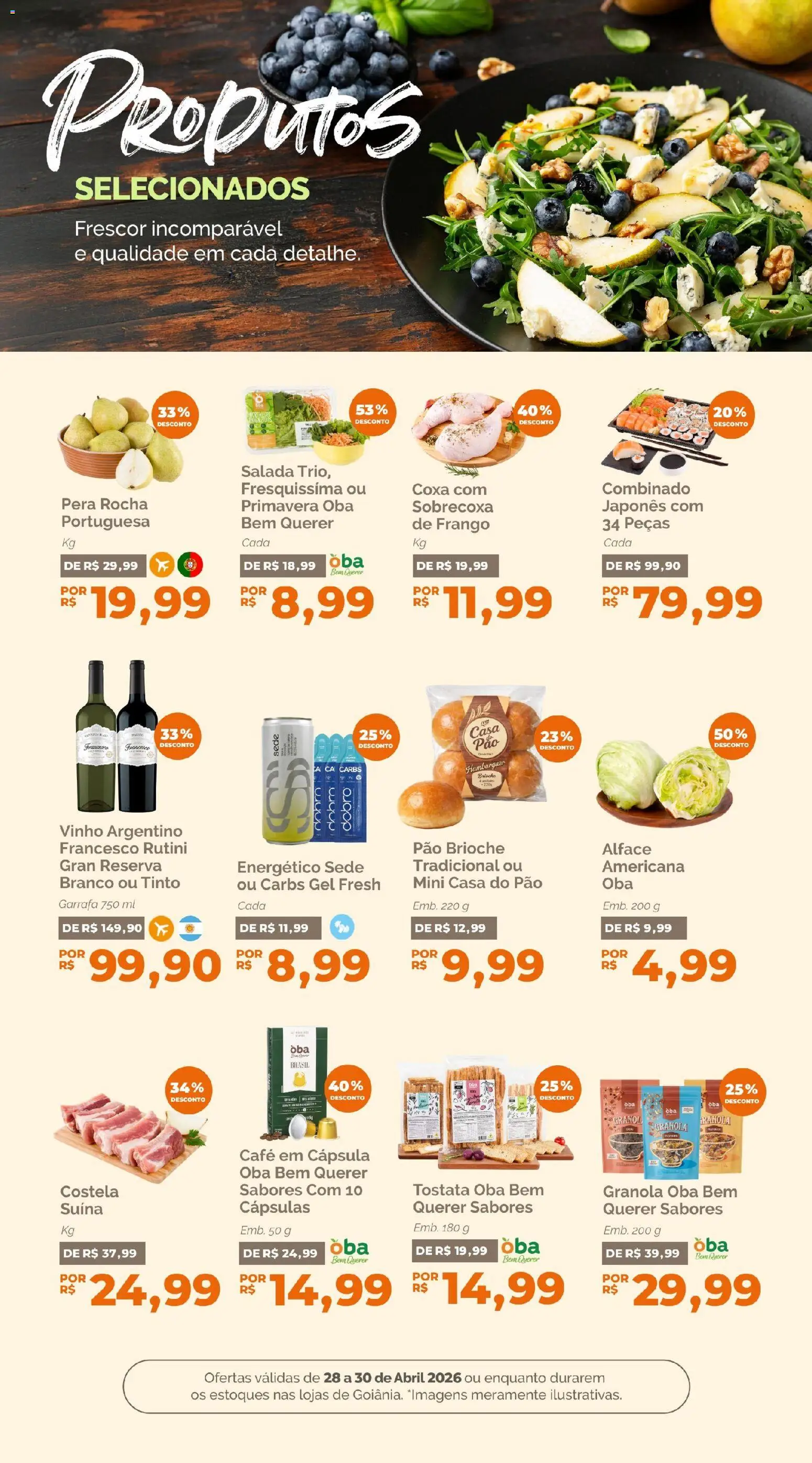 Oba Hortifruti Folheto - válido de 28.04.2026 | Página: 4 | Produtos: Pão, Granola, Hambúrguer, Frango