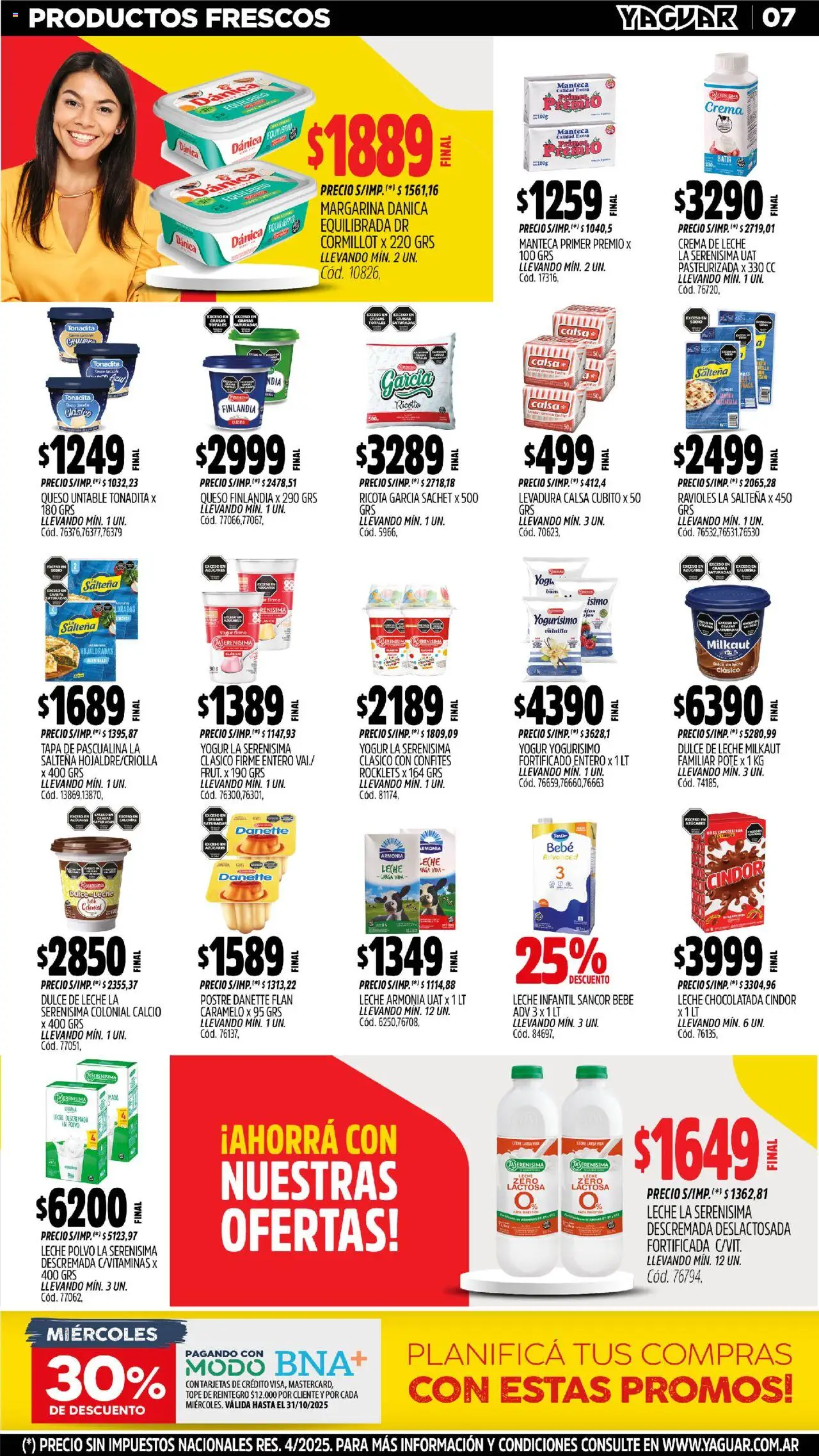 Yaguar - Trelew │ válido desde el 20.10.2025 | Página: 7 | Productos: Dulce de leche, Leche, Yogur, Ravioles