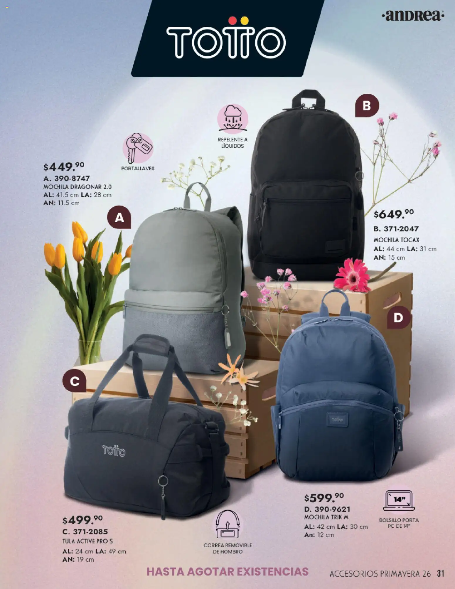 Nuevas ofertas de Andrea válidas en toda la República Mexicana desde el 25.01.2026. ¡Encuentra las mejores ofertas en Andrea catálogo Primavera! | Página: 31 | Productos: Mochila, Repelente