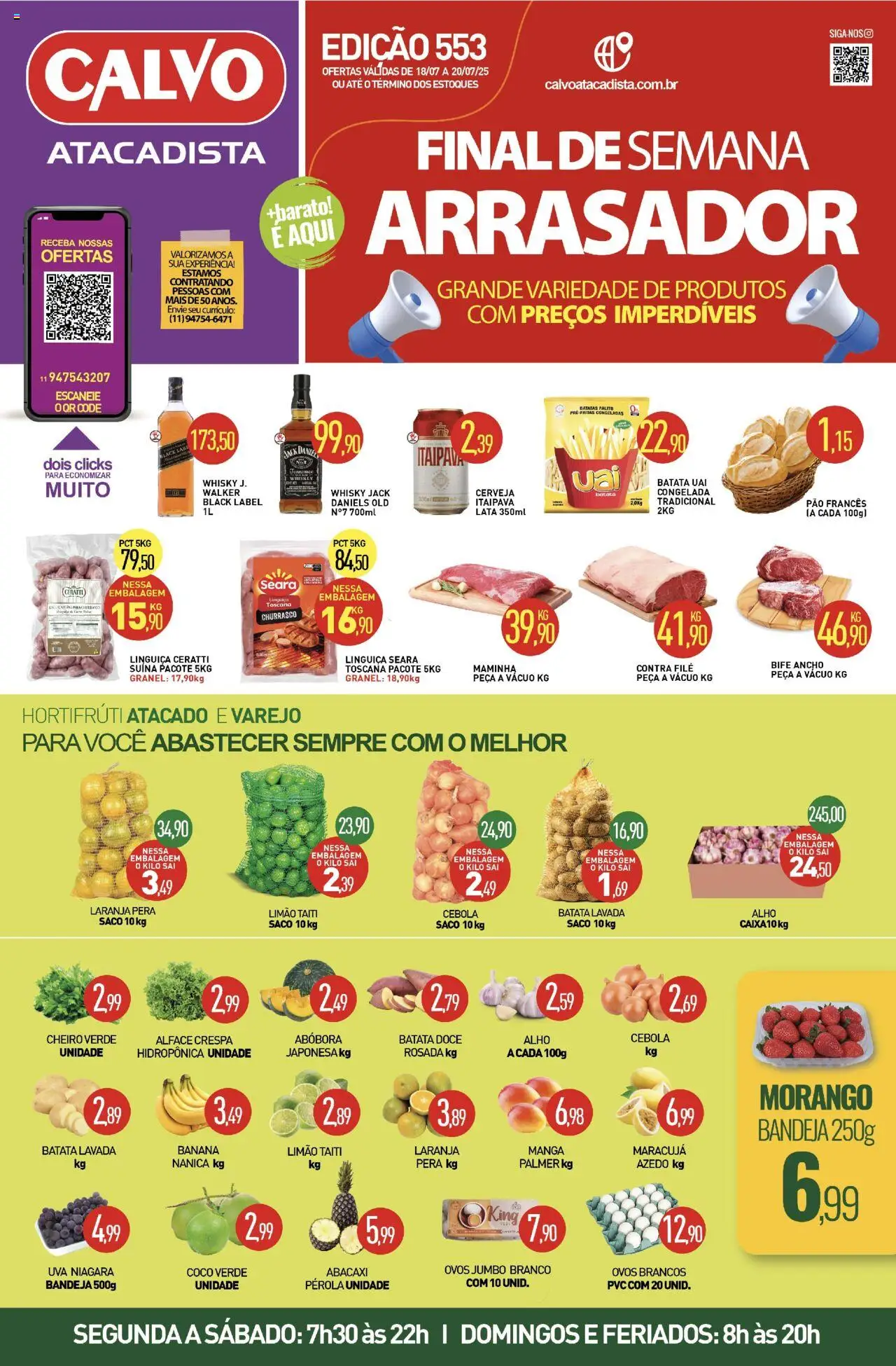 Calvo Atacadista Folheto - válido de 18.07.2025 | Página: 1 | Produtos: Cebola, Contra filé, Pão, Abacaxi