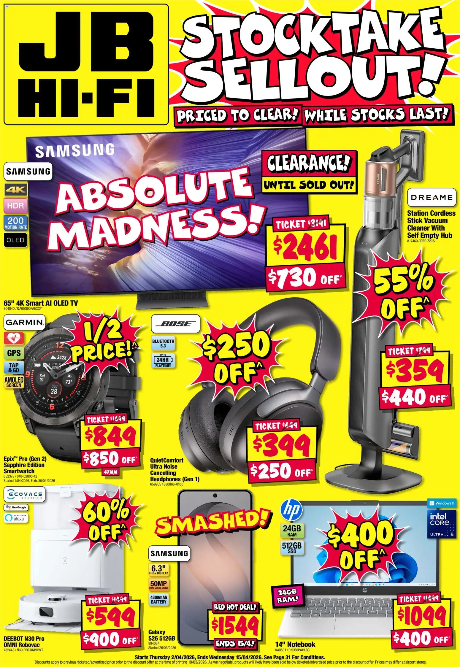 JB Hi-Fi catalogue - valid from 02.04.2026 | Page: 1 | Products: Battery, Cleaner, Tv, Headphones