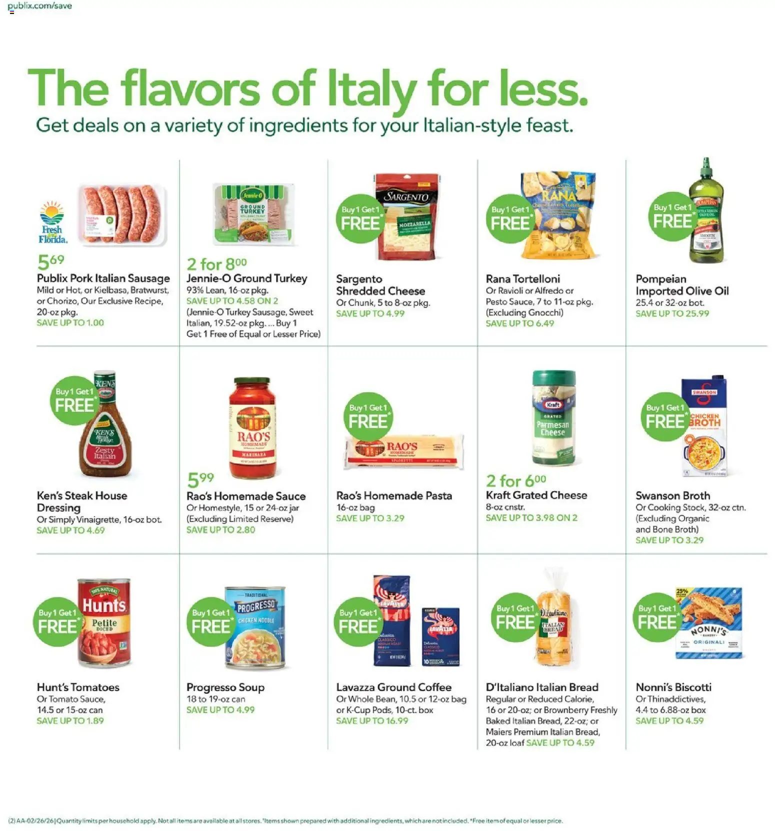 Publix Weekly Ad - valid from 25.02.2026 | Page: 2 | Products: Box, Cheese, Coffee, Pasta