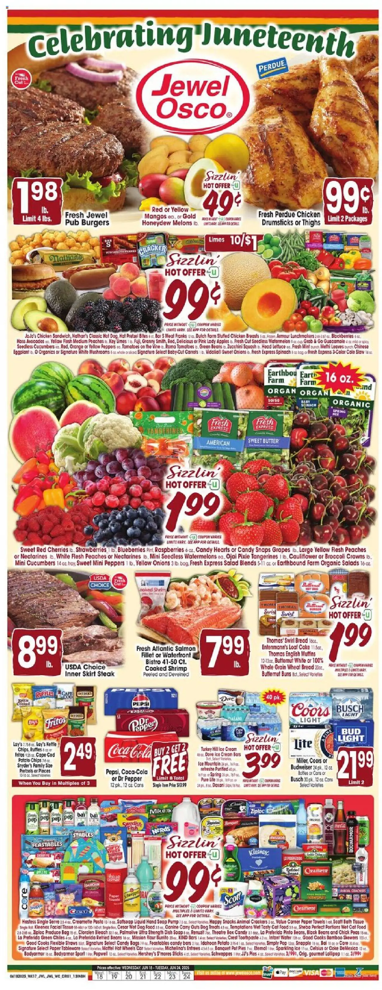 Jewel Osco Weekly Ad - IN - valid from 18.06.2025 | Page: 1 | Products: Lettuce, Zucchini, Bread, Tomatoes