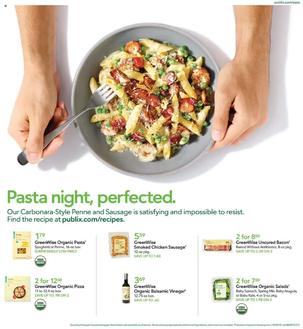 Publix Leaflet - valid from 08.10.2025 | Page: 11 | Products: Cheese, Pizza, Pasta, Sausage