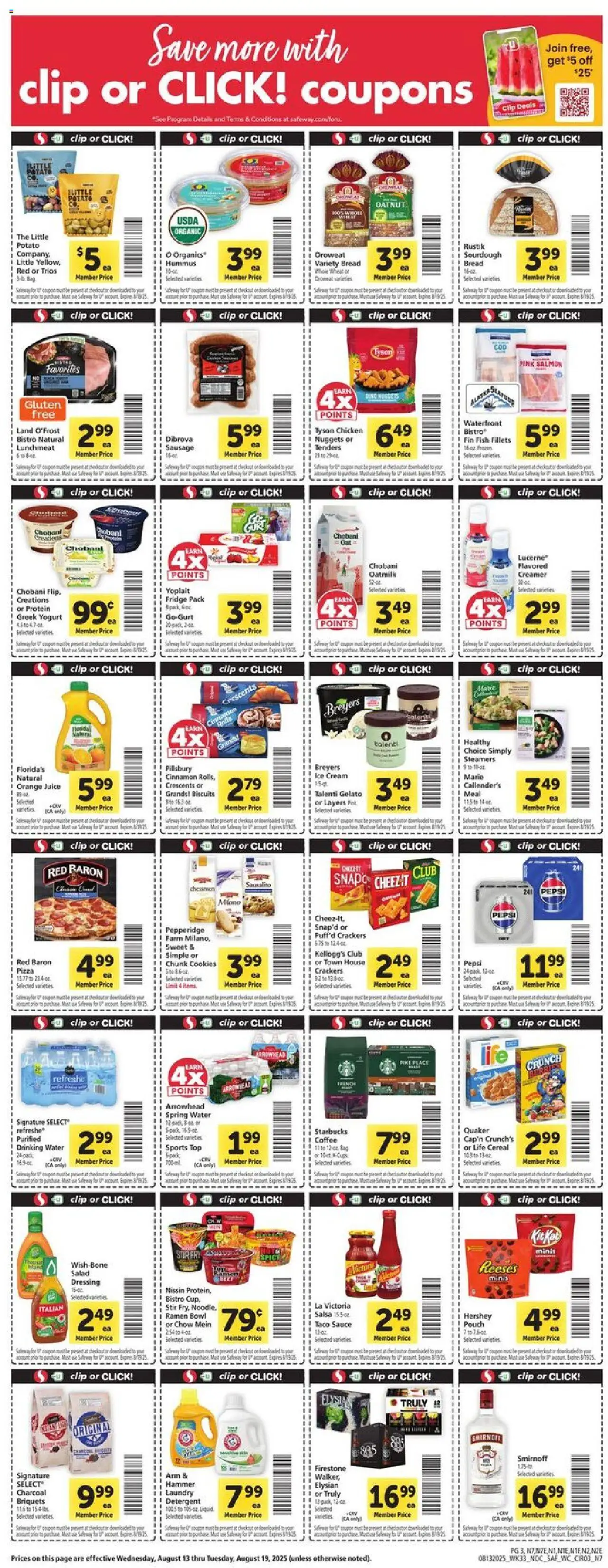 Safeway Weekly Ad - valid from 13.08.2025 | Page: 3 | Products: Wc, Ice cream, Water, Sausage