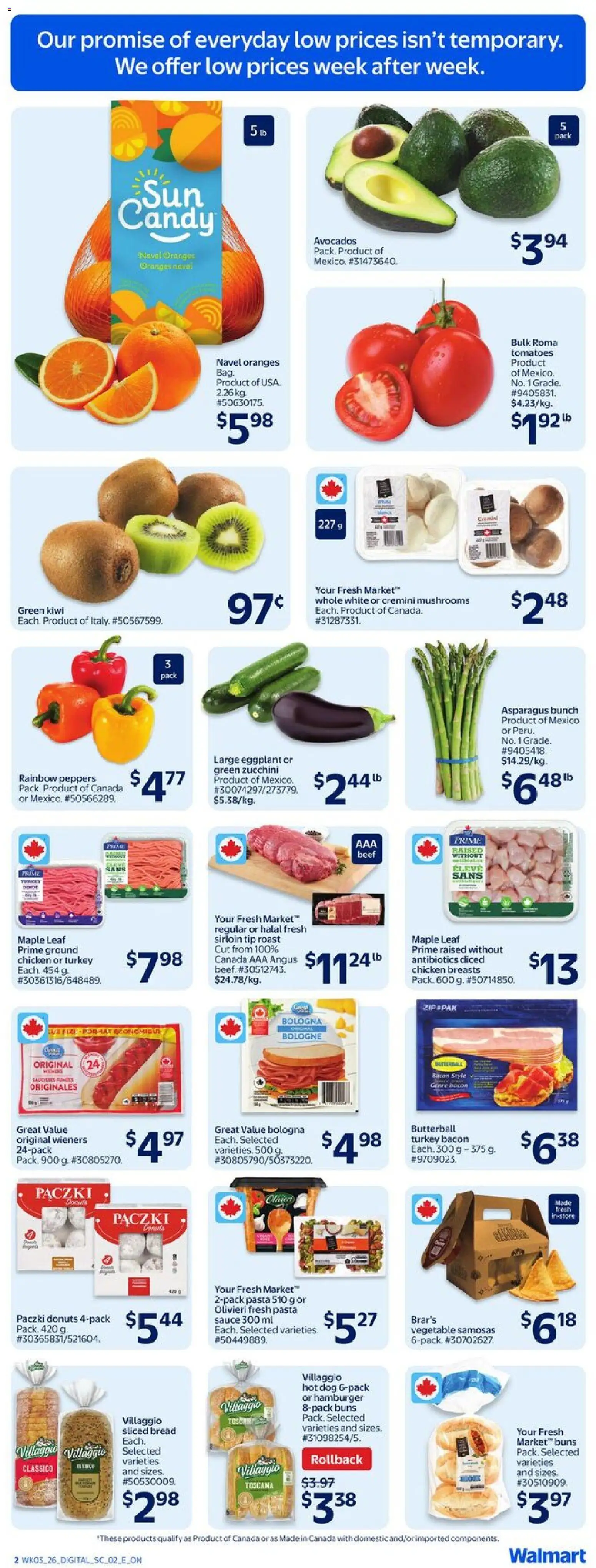 Walmart flyer valid from 12.02.2026 | Page: 12 | Products: Beef, Kiwi, Oranges, Tomatoes
