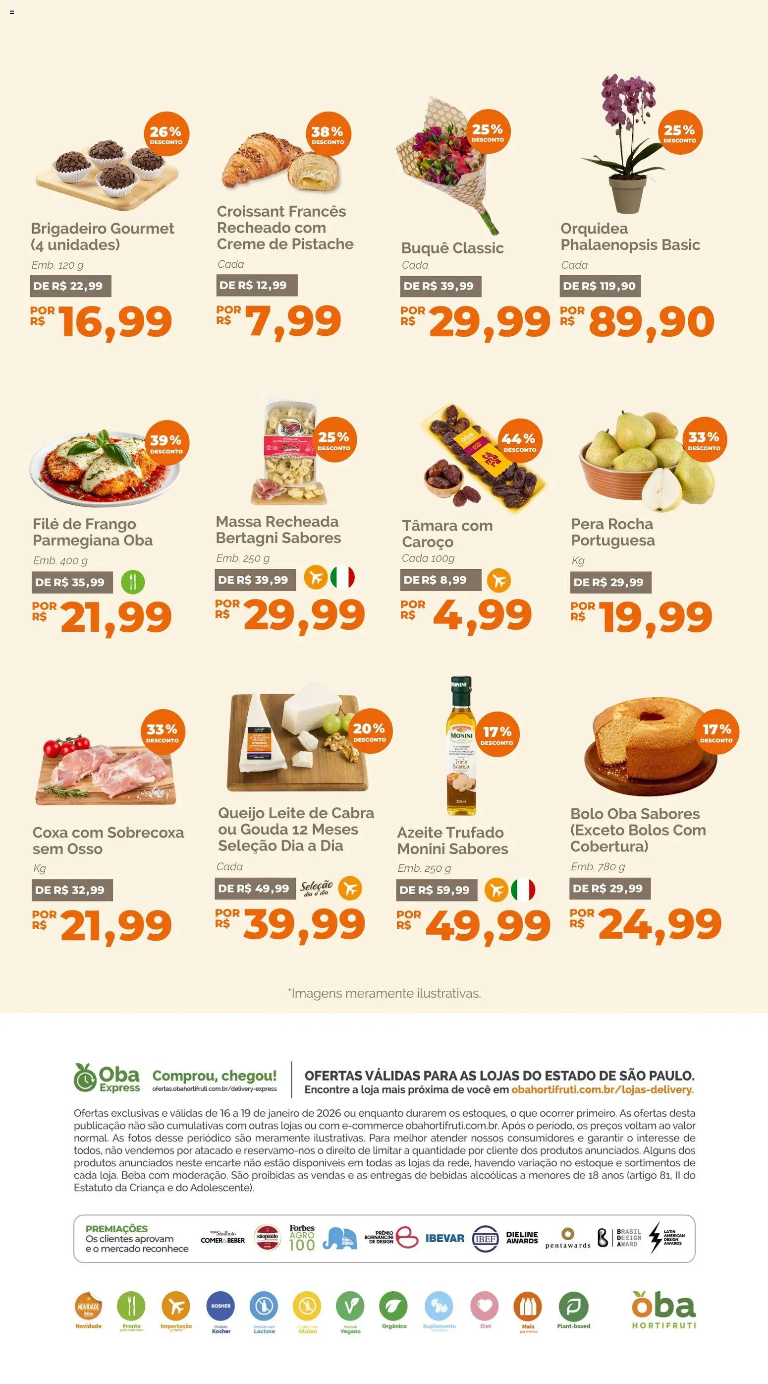 Oba Hortifruti Folheto - válido de 16.01.2026 | Página: 7 | Produtos: Pera, Filé de frango, Bolo, Creme