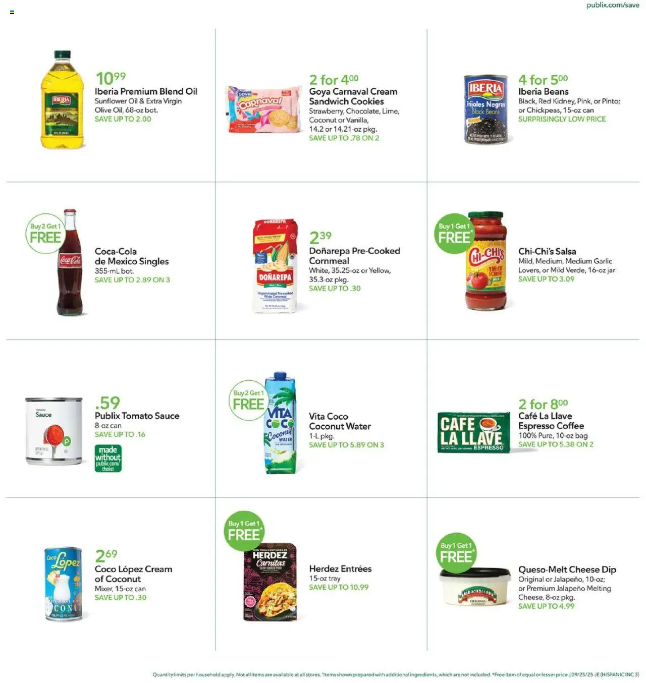 Publix Hispanic Ad - valid from 25.09.2025 | Page: 3 | Products: Cheese, Oil, Coffee, Garlic
