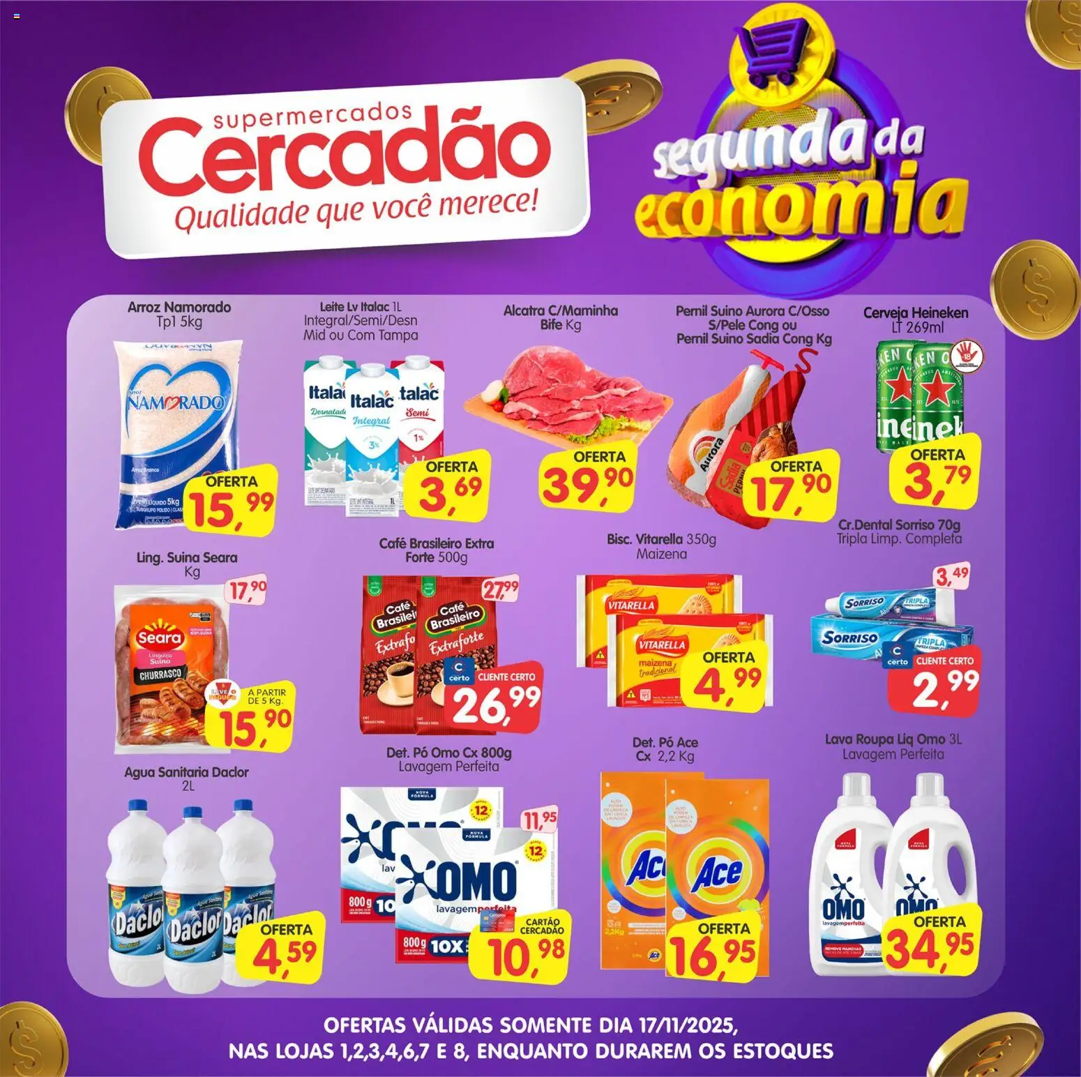 Cercadão Folheto - válido de 17.11.2025 | Página: 1 | Produtos: Leite, Café, Arroz, Água sanitária