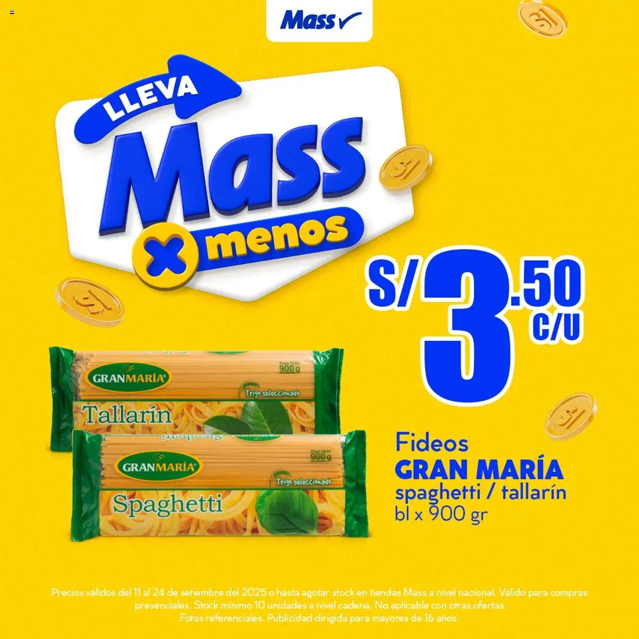Catálogo Mass válido desde 11.09.2025 | Página: 1 | Productos: Fideos, Peso