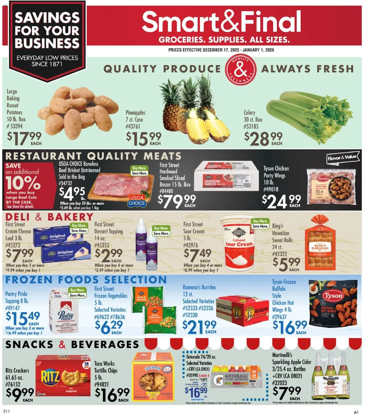Smart & Final Business & Club - valid from 17.12.2025 | Page: 1 | Products: Bakery, Cheese, Beef, Potatoes