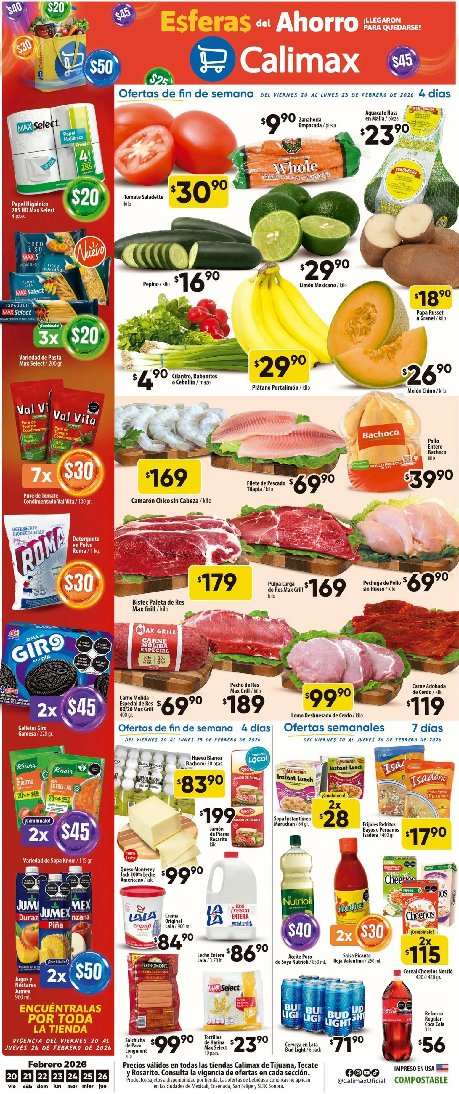 Nuevas ofertas de Calimax válidas en toda la República Mexicana desde el 20.02.2026. ¡Encuentra las mejores ofertas en Calimax folleto Rosarito! | Página: 1 | Productos: Pure de Tomate, Res, Papel higiénico, Polvo