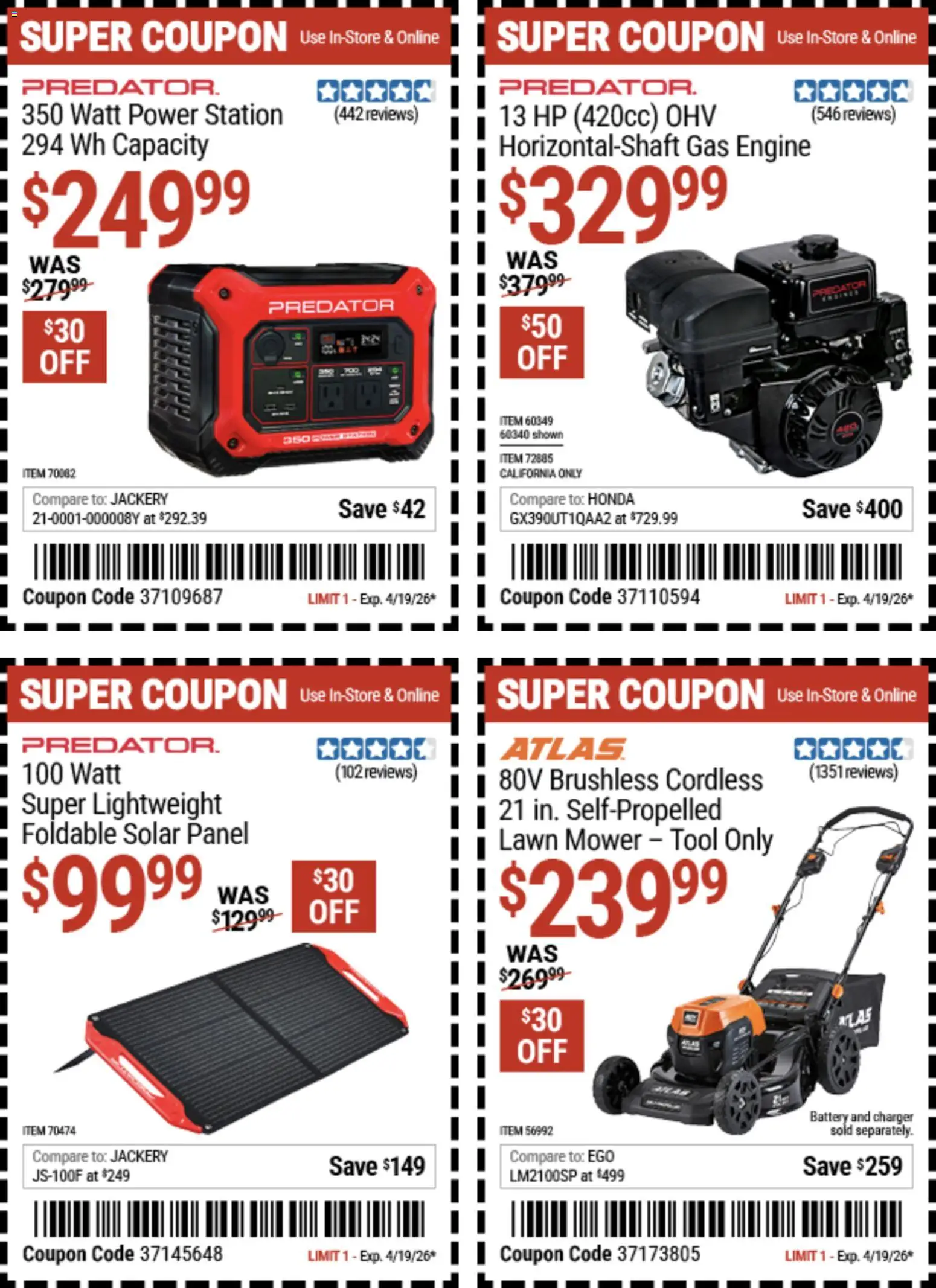 Harbor Freight Spring Black Friday - valid from 14.04.2026 | Page: 36 | Products: Lawn Mower, Mower, Battery, Charger