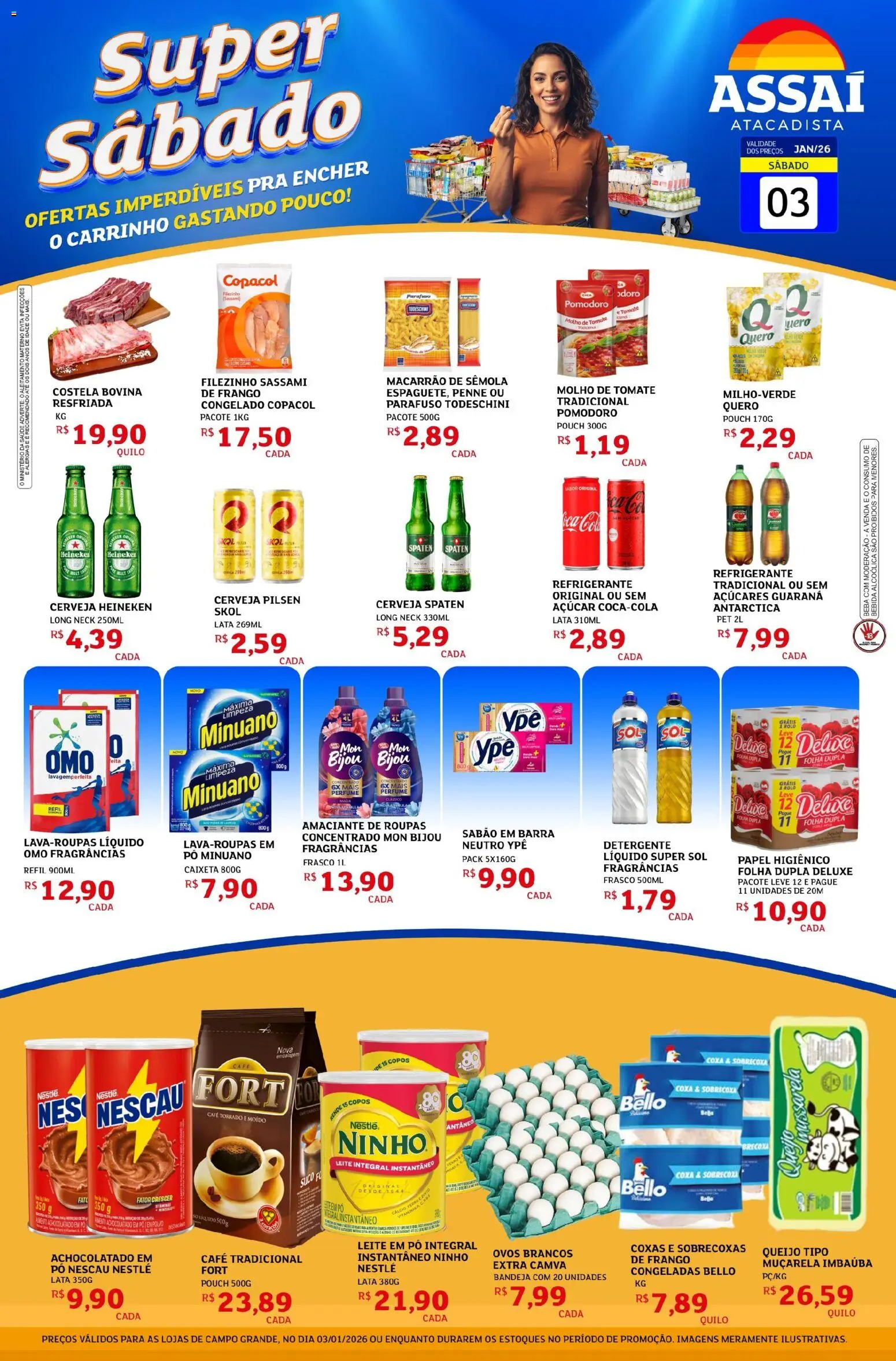 Assaí Atacadista Folheto - válido de 03.01.2026 | Página: 1 | Produtos: Guaraná, Amaciante de roupas, Bandeja, Leite em pó