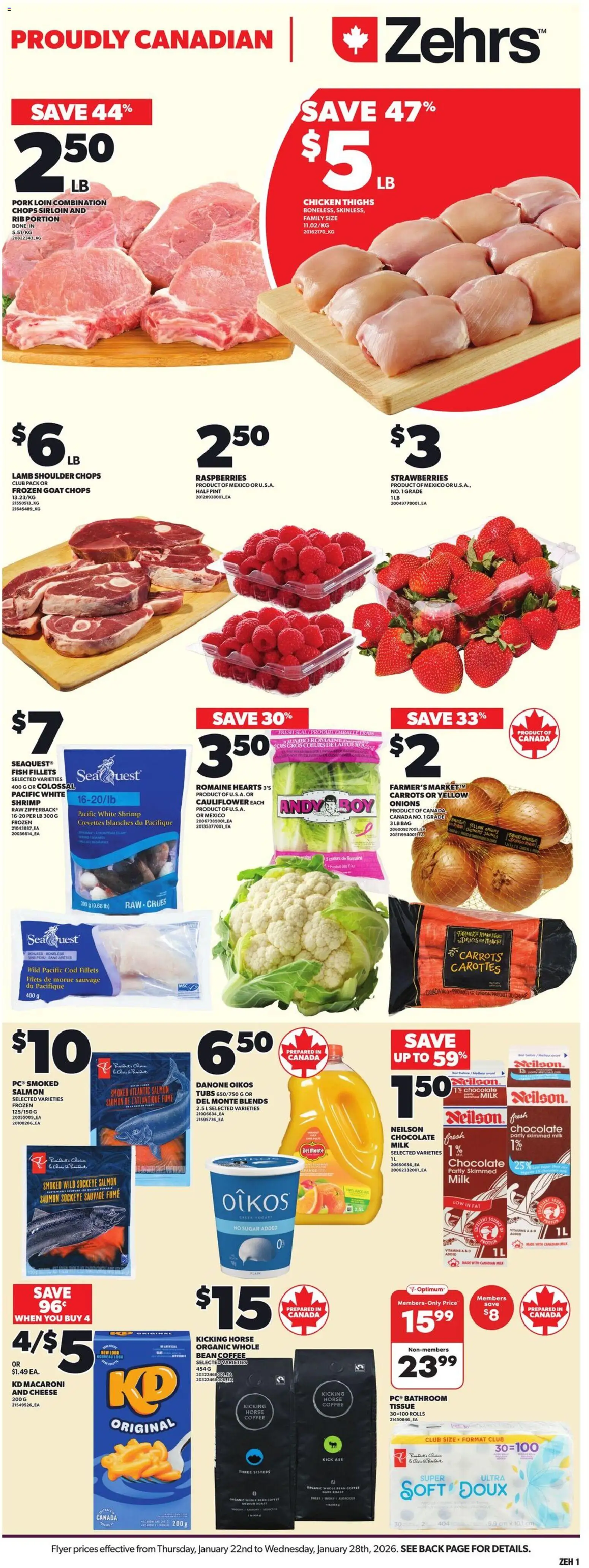 Zehrs flyer valid from 22.01.2026 | Page: 3 | Products: Fish, Milk, Cheese, Chocolate