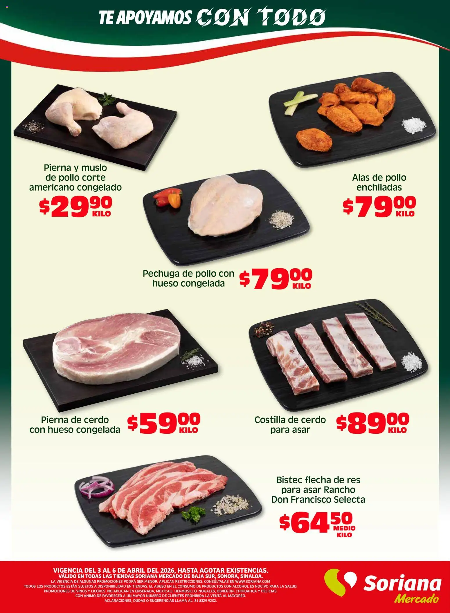 Nuevas ofertas de Soriana válidas en toda la República Mexicana desde el 03.04.2026. ¡Encuentra las mejores ofertas en Soriana Fin de Semana Mercado: BCS, Son y Sin! | Página: 4 | Productos: Pollo, Cerdo, Res, Té