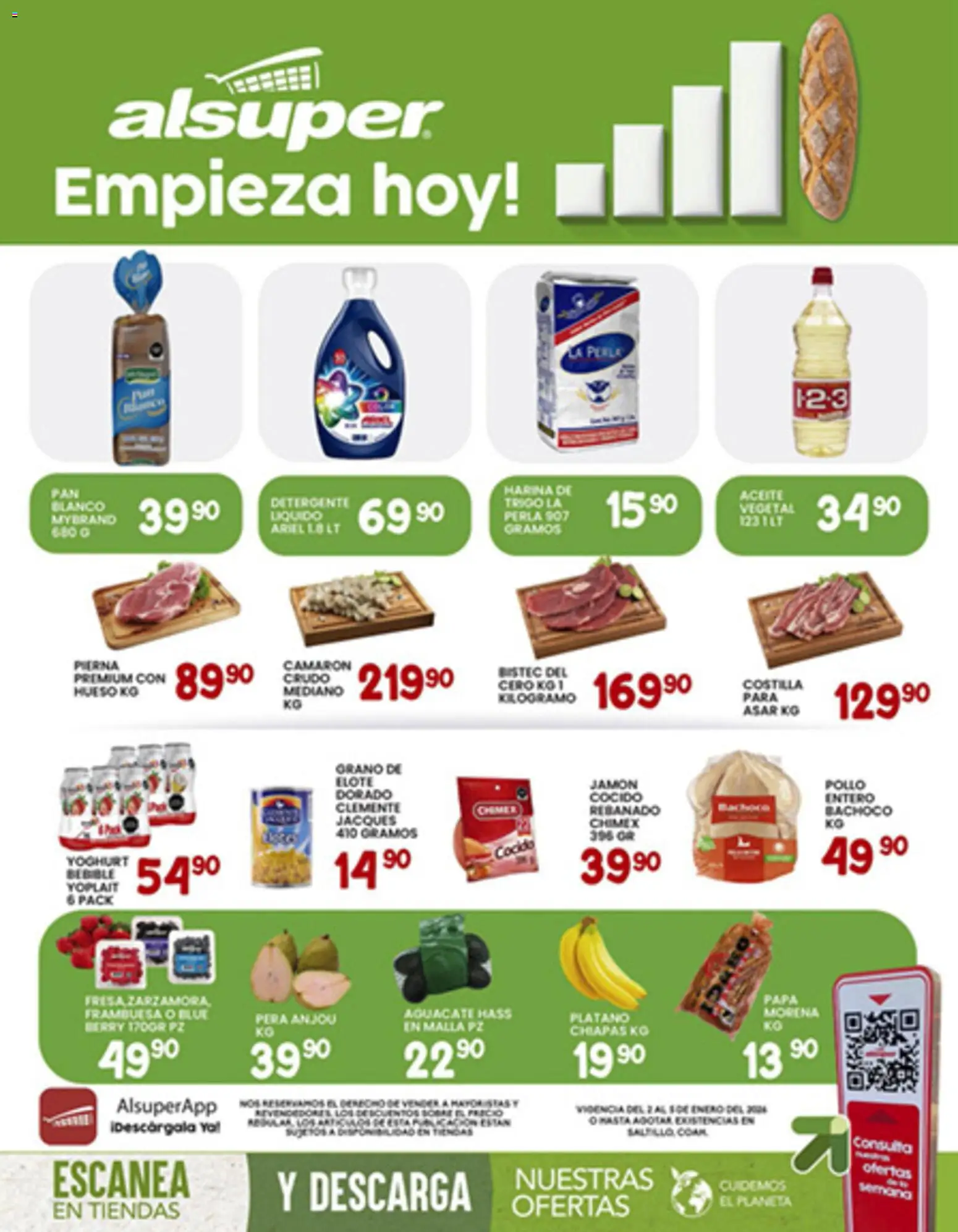 Nuevas ofertas de Alsuper válidas en toda la República Mexicana desde el 02.01.2026. ¡Encuentra las mejores ofertas en Alsuper folleto Saltillo! | Página: 1 | Productos: Harina, Aguacate, Pan, Malla