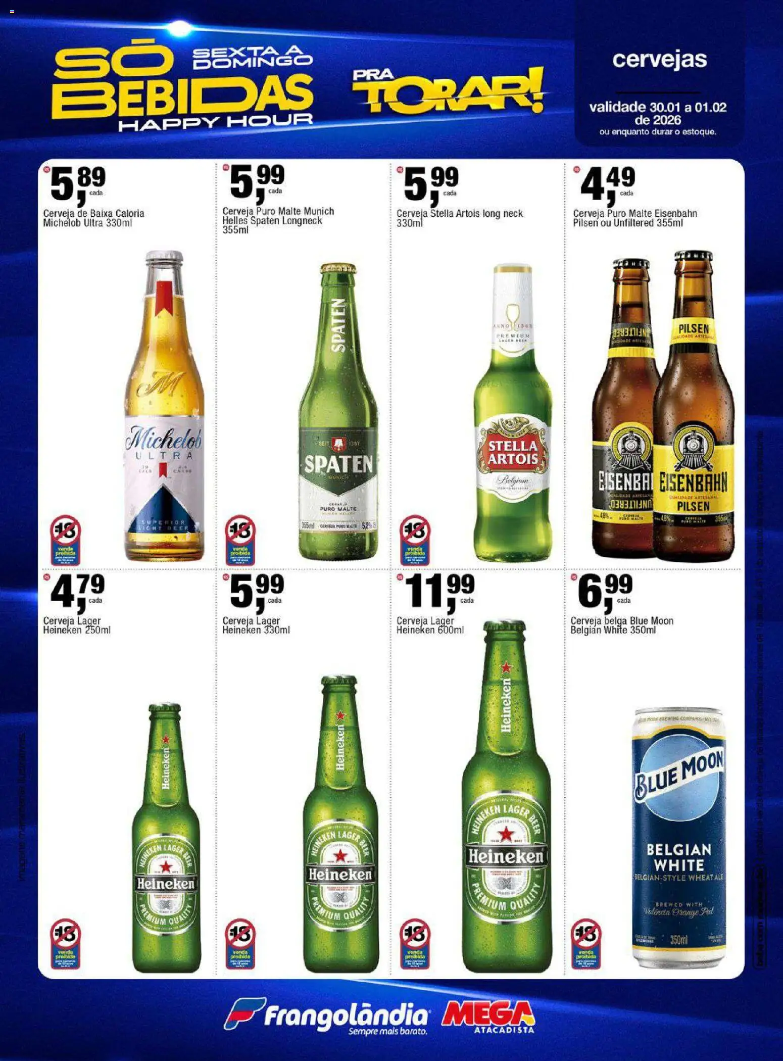 Frangolândia Folheto - válido de 30.01.2026 | Página: 9 | Produtos: Heineken 600ml, Eisenbahn, Cerveja, Heineken