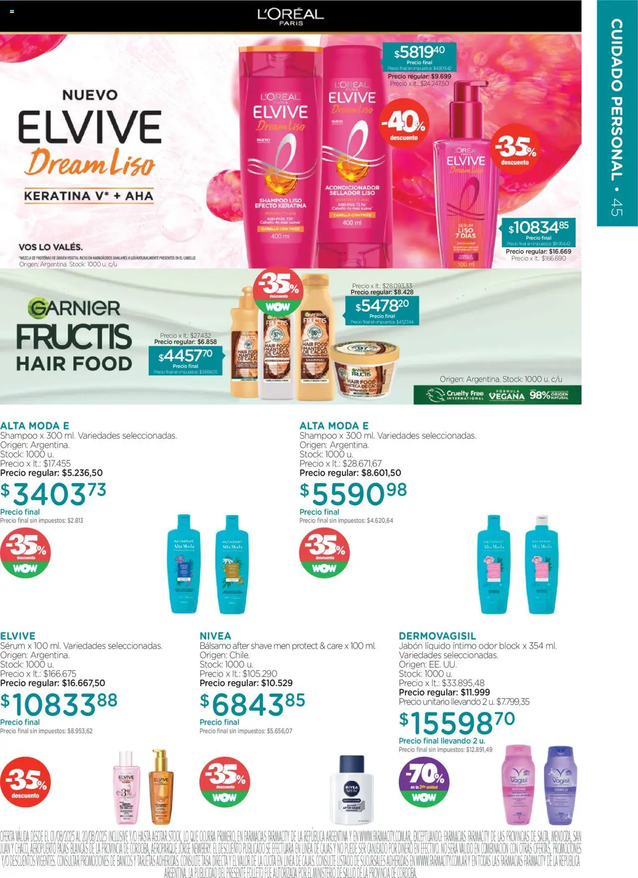 Farmacity catálogo │ válido desde el 01.08.2025 | Página: 45 | Productos: Serum, Acondicionador, Jabón, Cacao