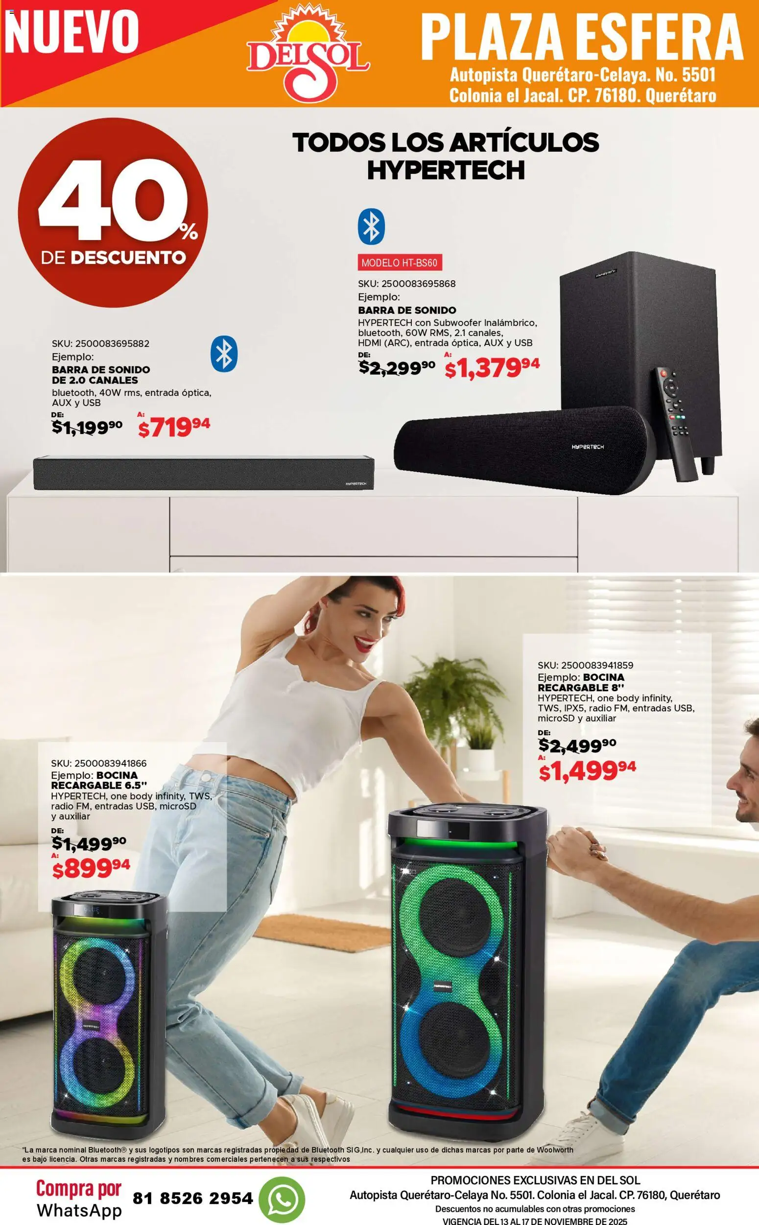 Nuevas ofertas de Del Sol y Woolworth válidas en toda la República Mexicana desde el 13.11.2025. ¡Encuentra las mejores ofertas en Del Sol y Woolworth catálogo Apertura Querétaro Esfera 1201! | Página: 21 | Productos: Usb, Radio, Barra, Body