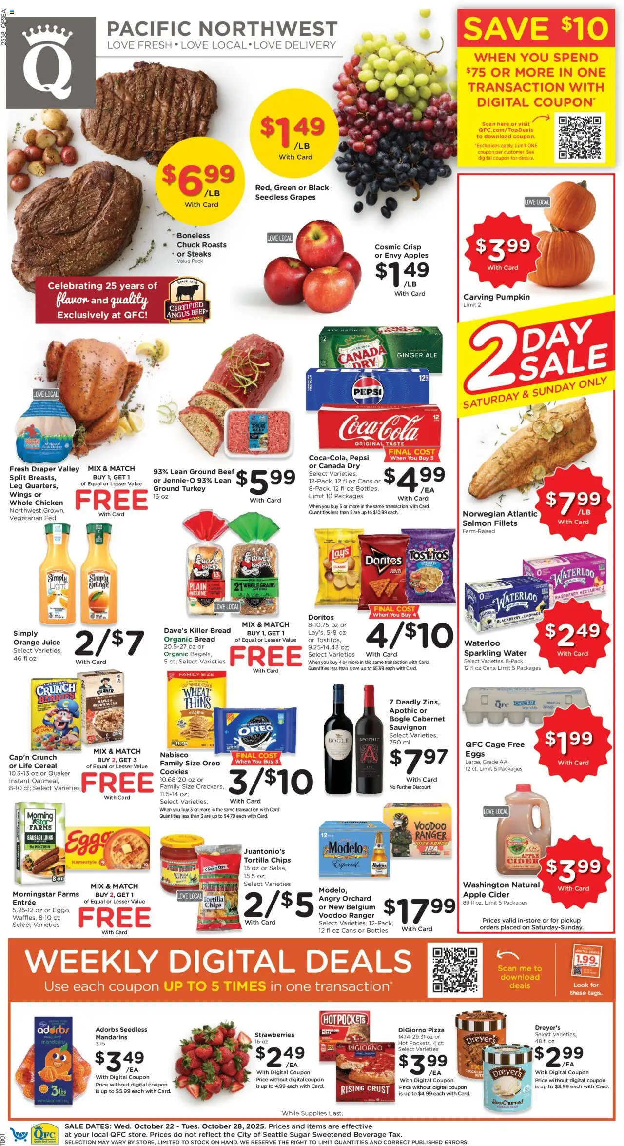 QFC Weekly Ad - valid from 22.10.2025 | Page: 1 | Products: Mandarins, Beef, Nectarine, Pumpkin